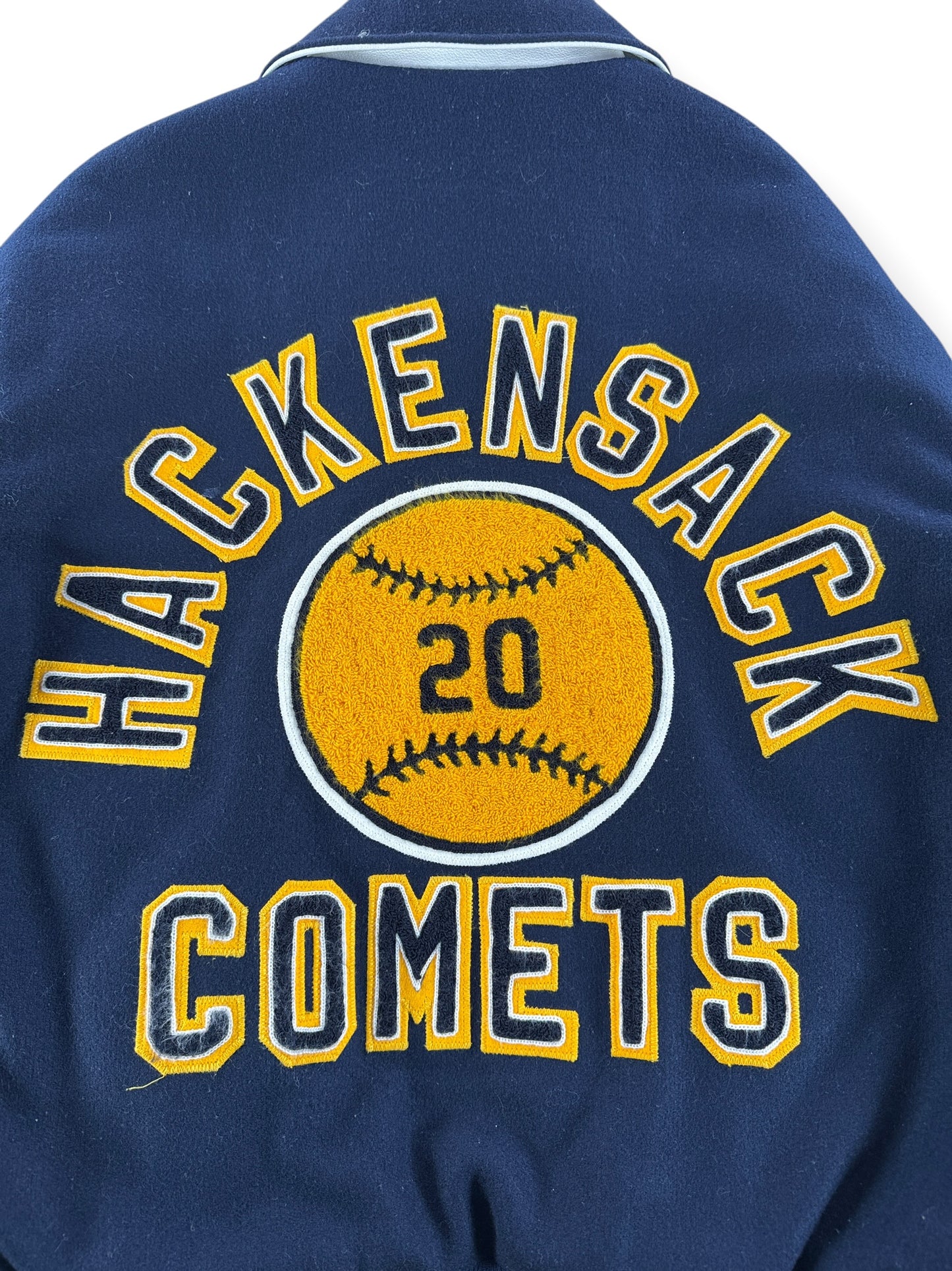 Back Patch on Vintage Hackensack Comets Baseball Varsity Jacket SZ M