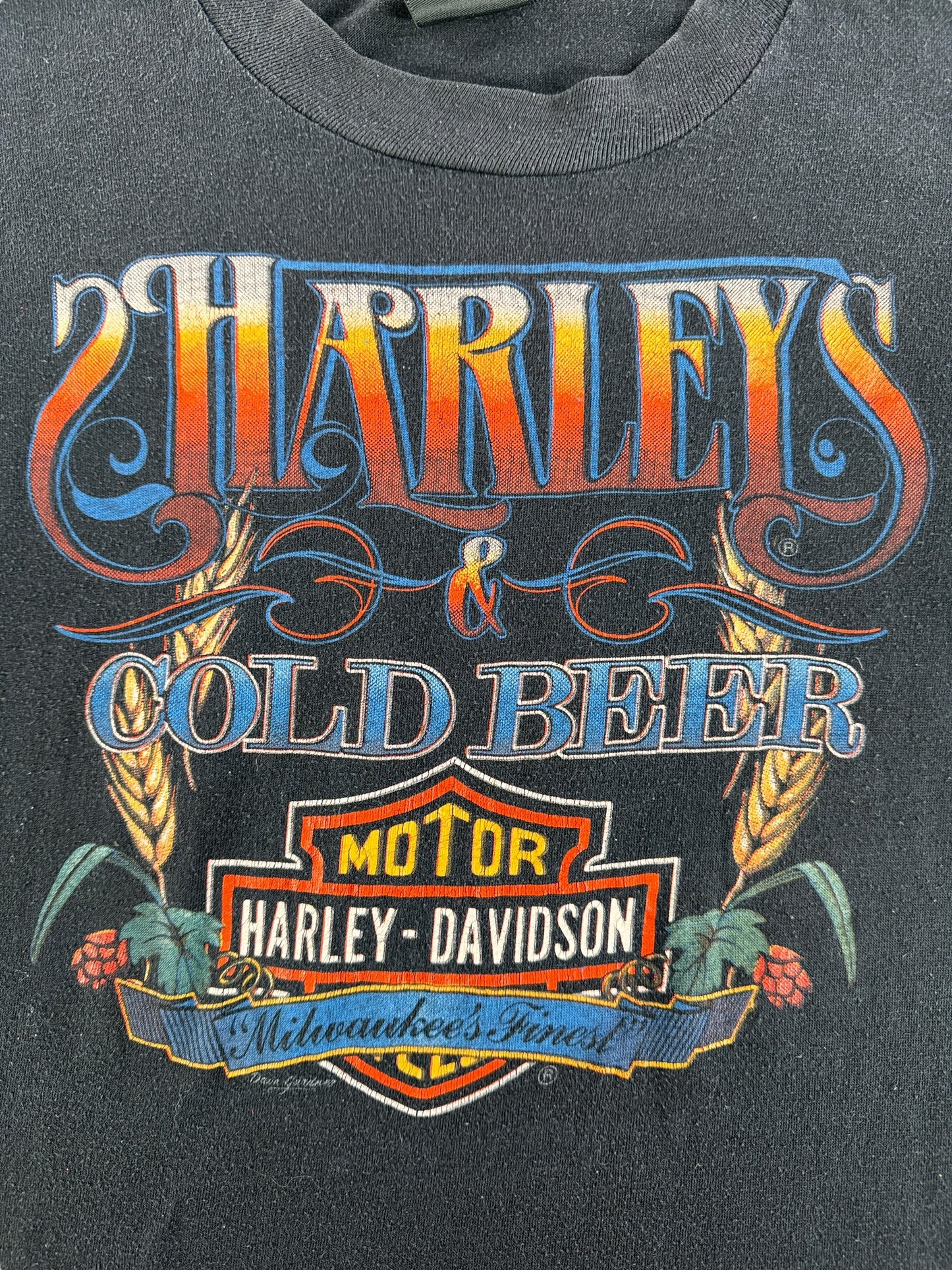 Front Graphic of Vintage Harley Davidson 3D Emblem Tee with Smoke Pocket SZ S