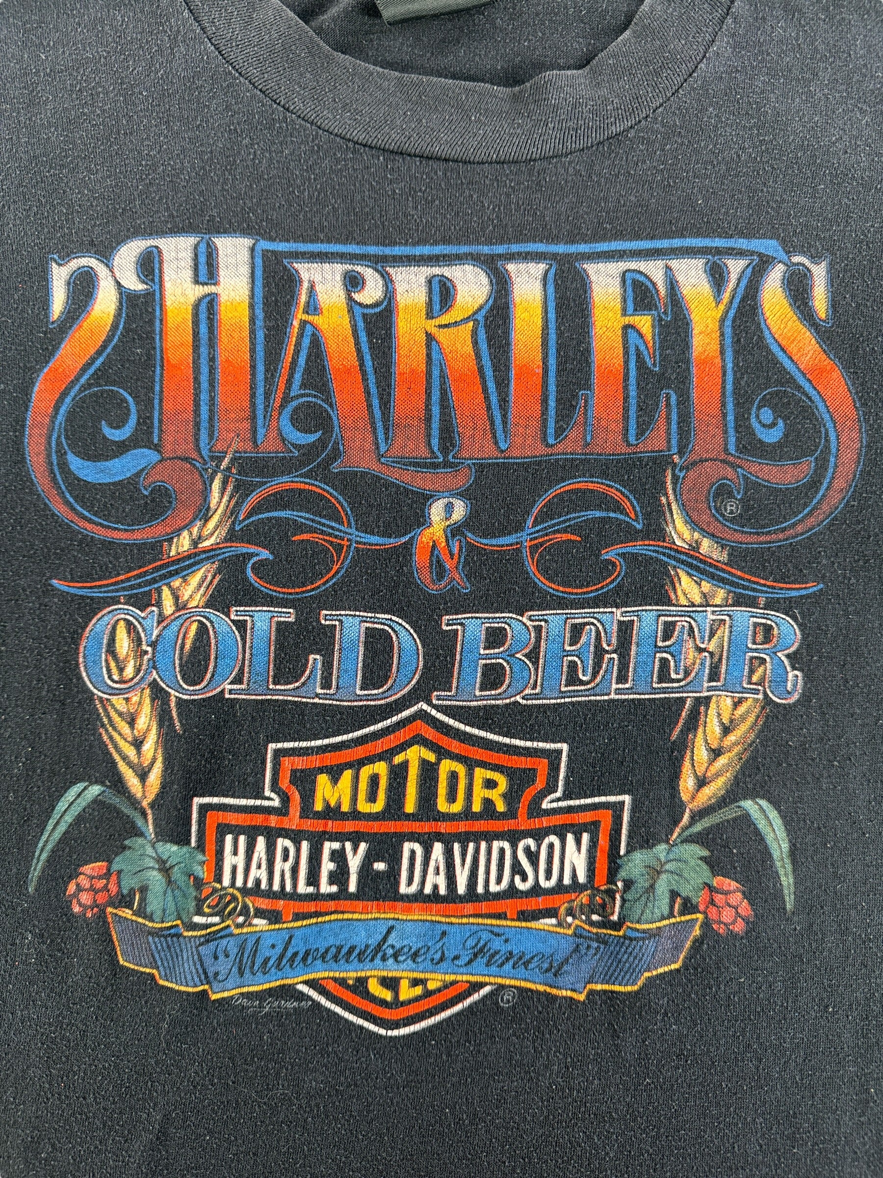 Front Graphic of Vintage Harley Davidson 3D Emblem Tee with Smoke Pocket SZ S