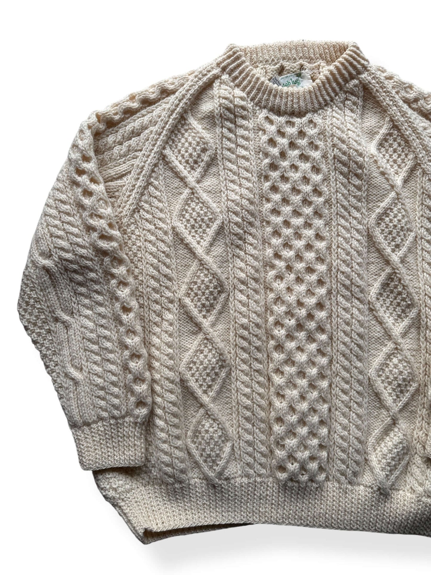 Front Right of Vintage Sliab Liag Irish Cable Knit Aran Fishermans Sweater SZ XL