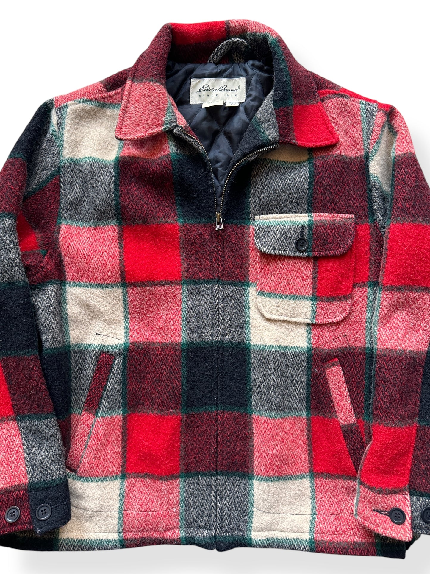 Front Close Up of Vintage Women's Eddie Bauer Wool Blend Jacket SZ M