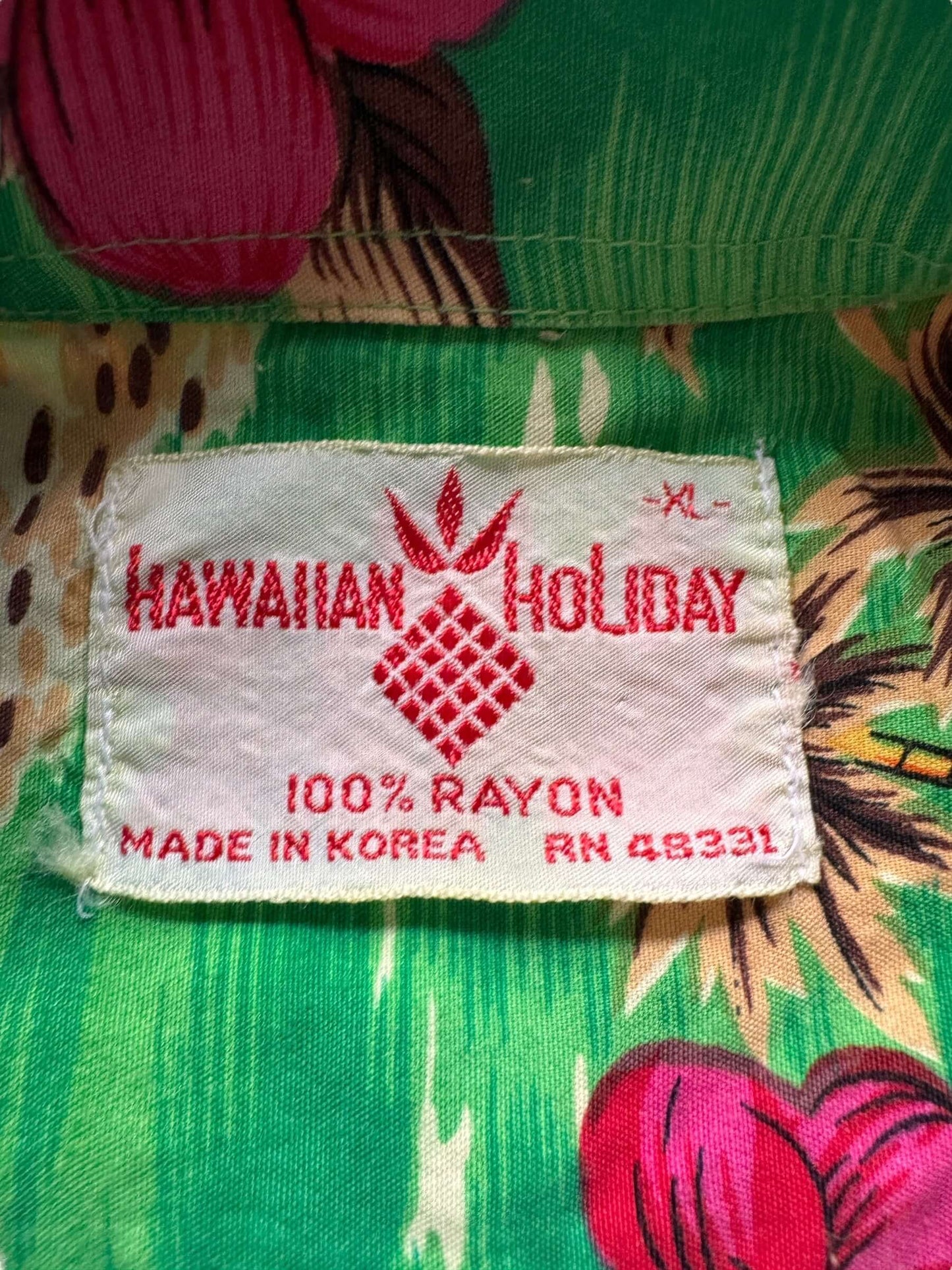 Tag on Vintage Hawaiian Holiday Aloha Shirt SZ XL AS IS
