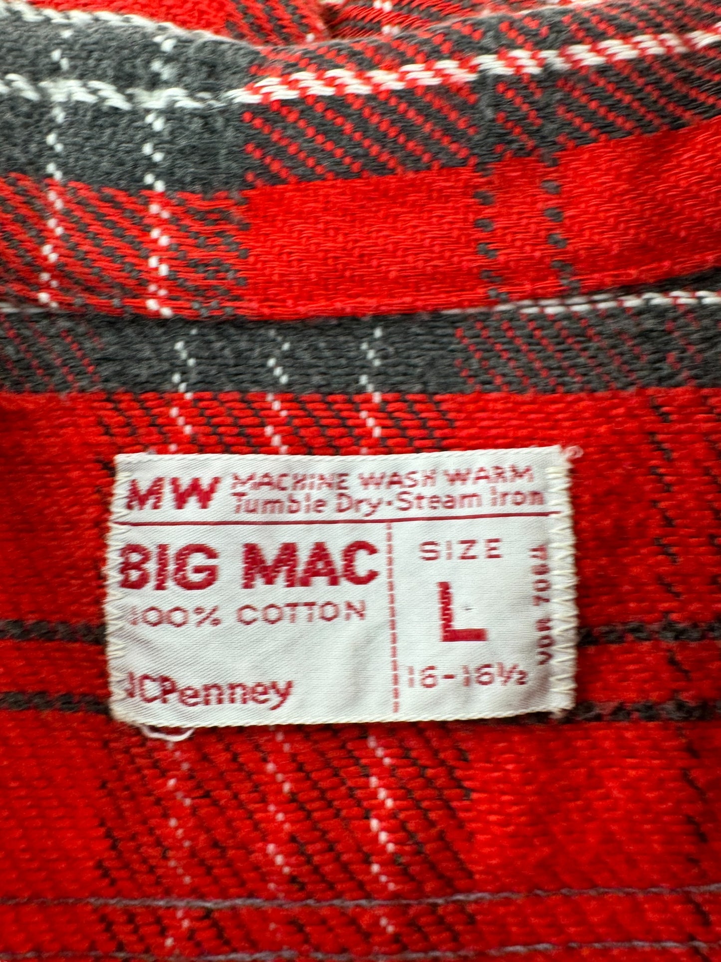 Tag on Vintage Big Mac Red & Black Cotton Flannel SZ L