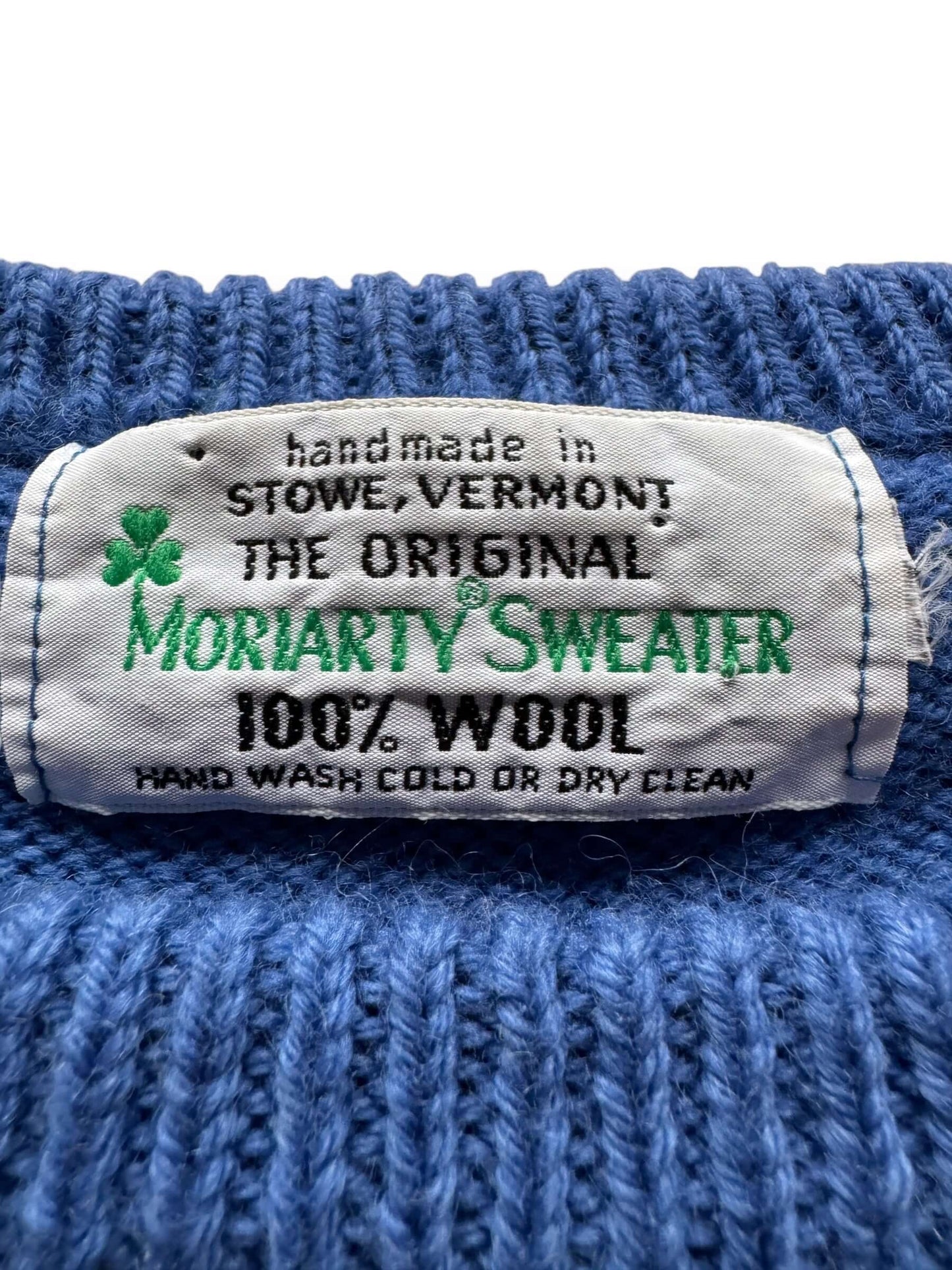 tag on Vintage Moriarty Blue Festive Wool Knit Sweater SZ M