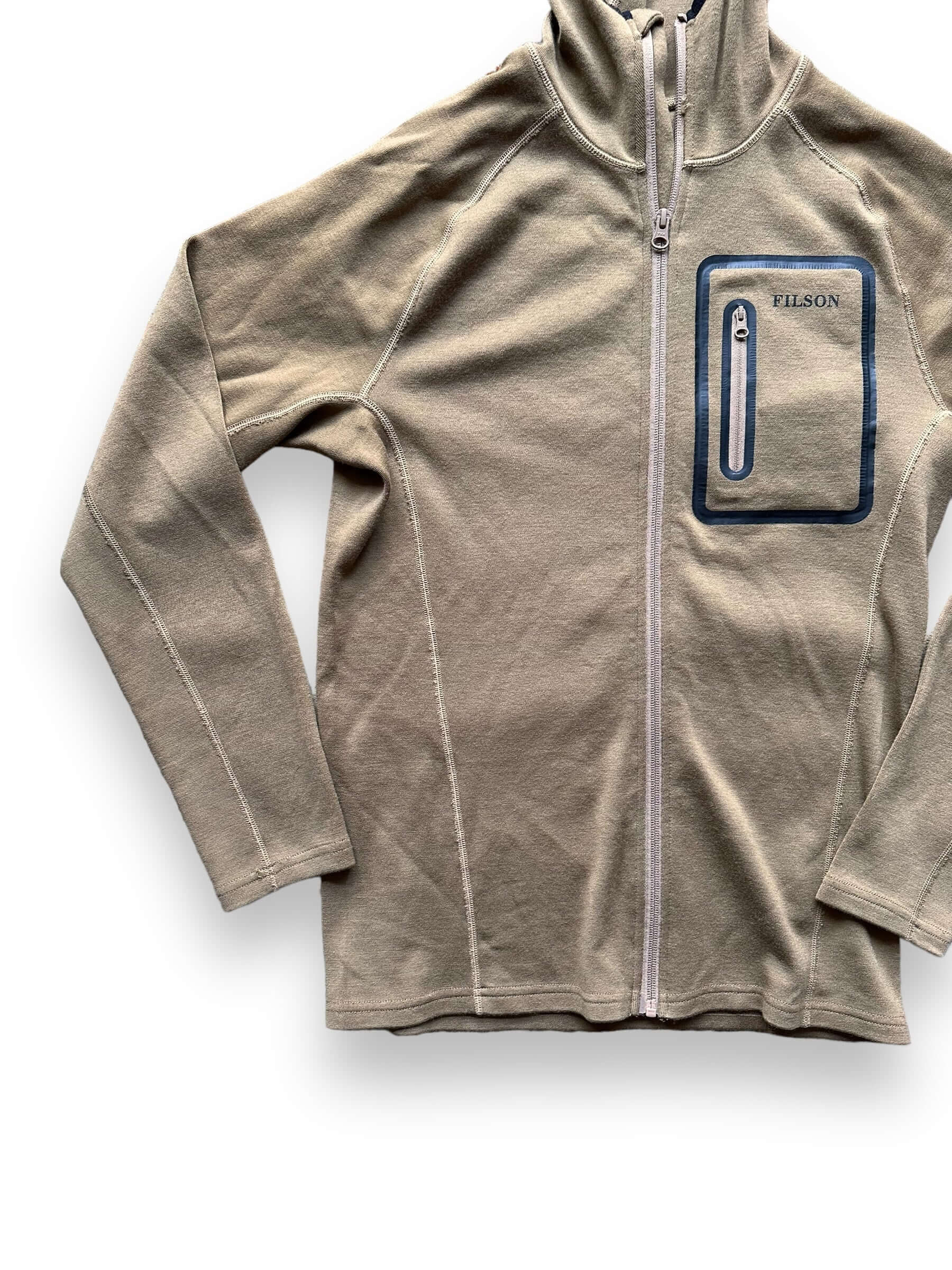 Front Right View of Filson 400G Merino Wool Zip Up Hoodie SZ M |  Barn Owl Vintage Goods | Filson Bargain Outlet Seattle