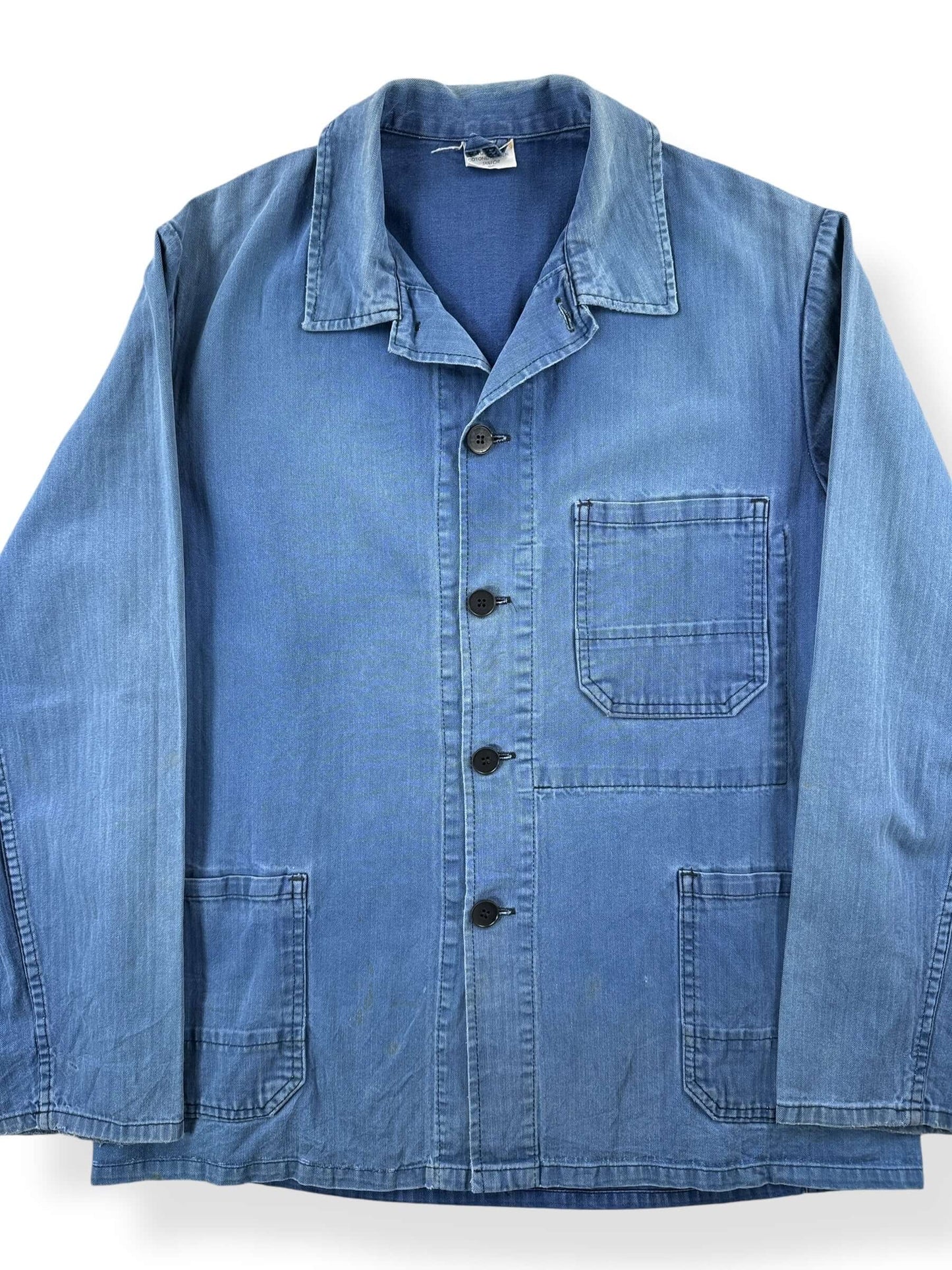Front Close Up of Vintage Sanfor Sunfaded HBT French Chore Coat SZ L