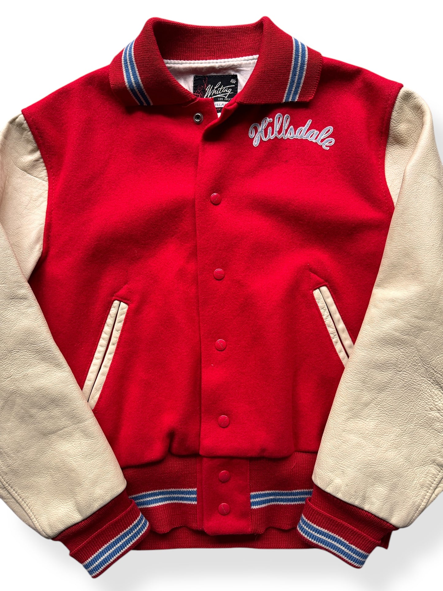 Front Close Up of Vintage Hillsdale Varsity Jacket SZ 46