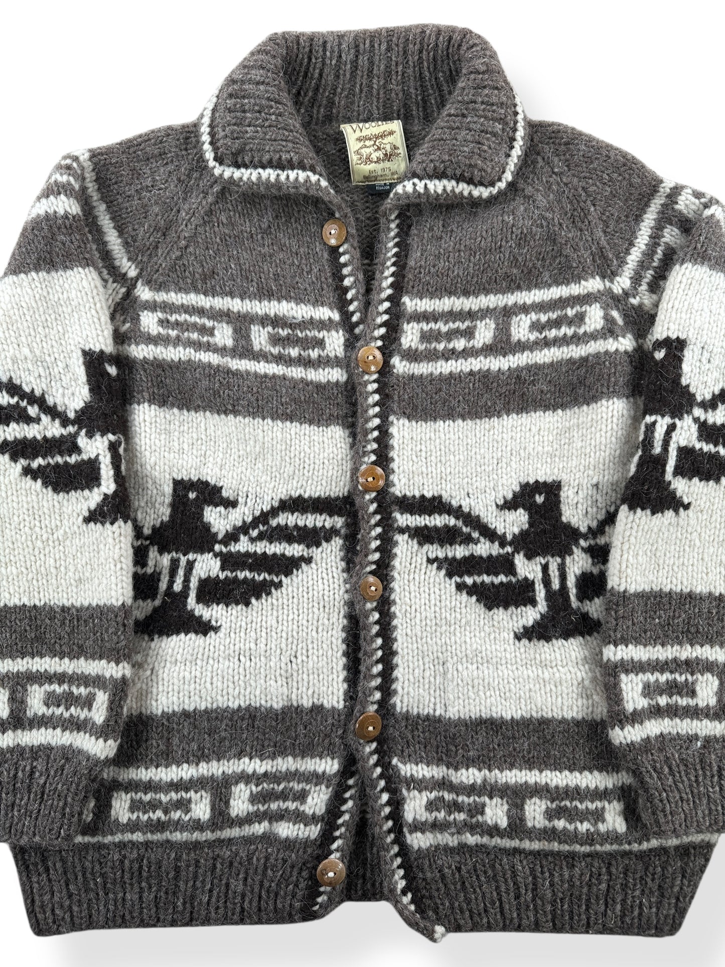 Front Close Up of Vintage Woolies Thunderbird Cardigan SZ M