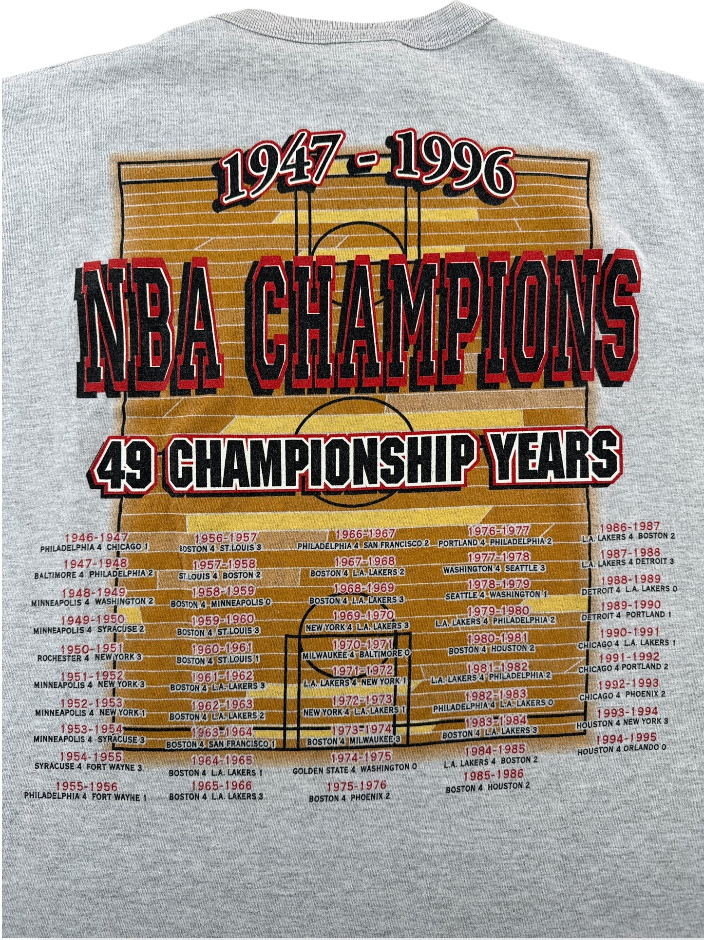 Back Graphic of Vintage 1996 NBA Champions Tee SZ L