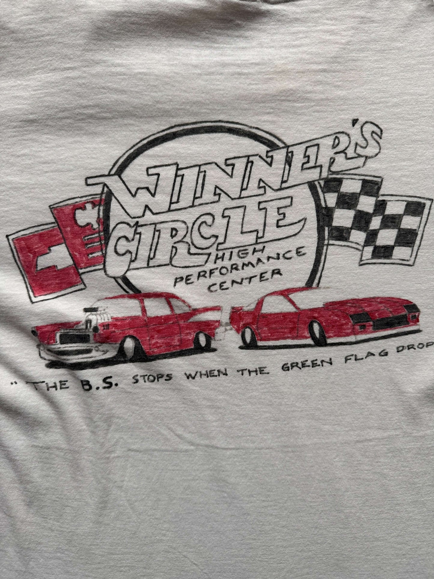 back graphic of Vintage 60s Hand Drawn "Winner's Circle" Auto Racing Tee SZ L