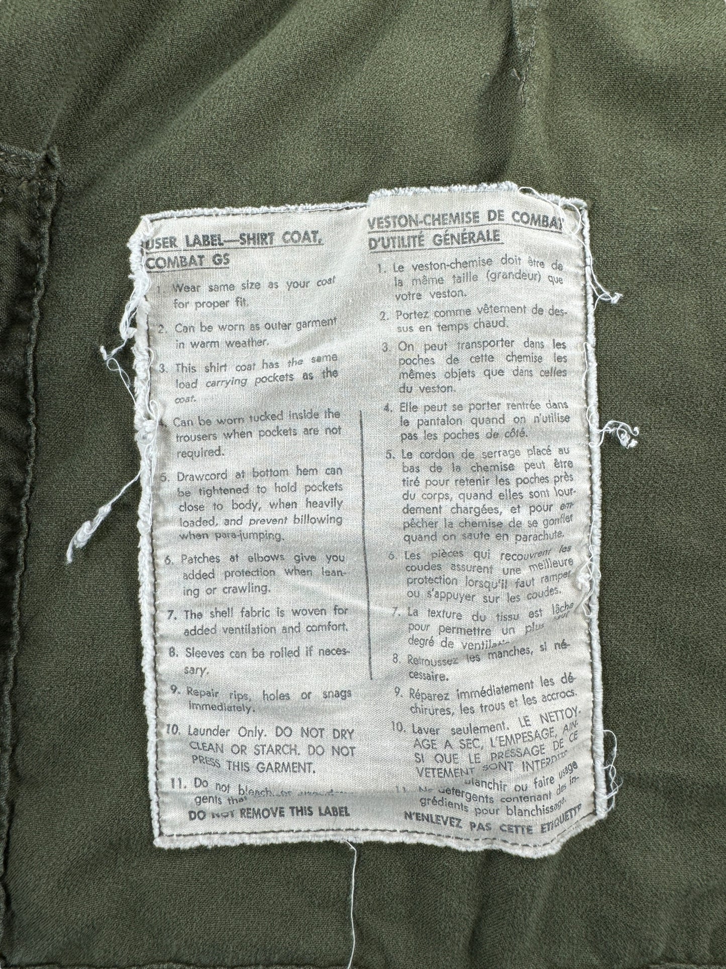 Instructions on Vintage Canadian Military Smock SZ L
