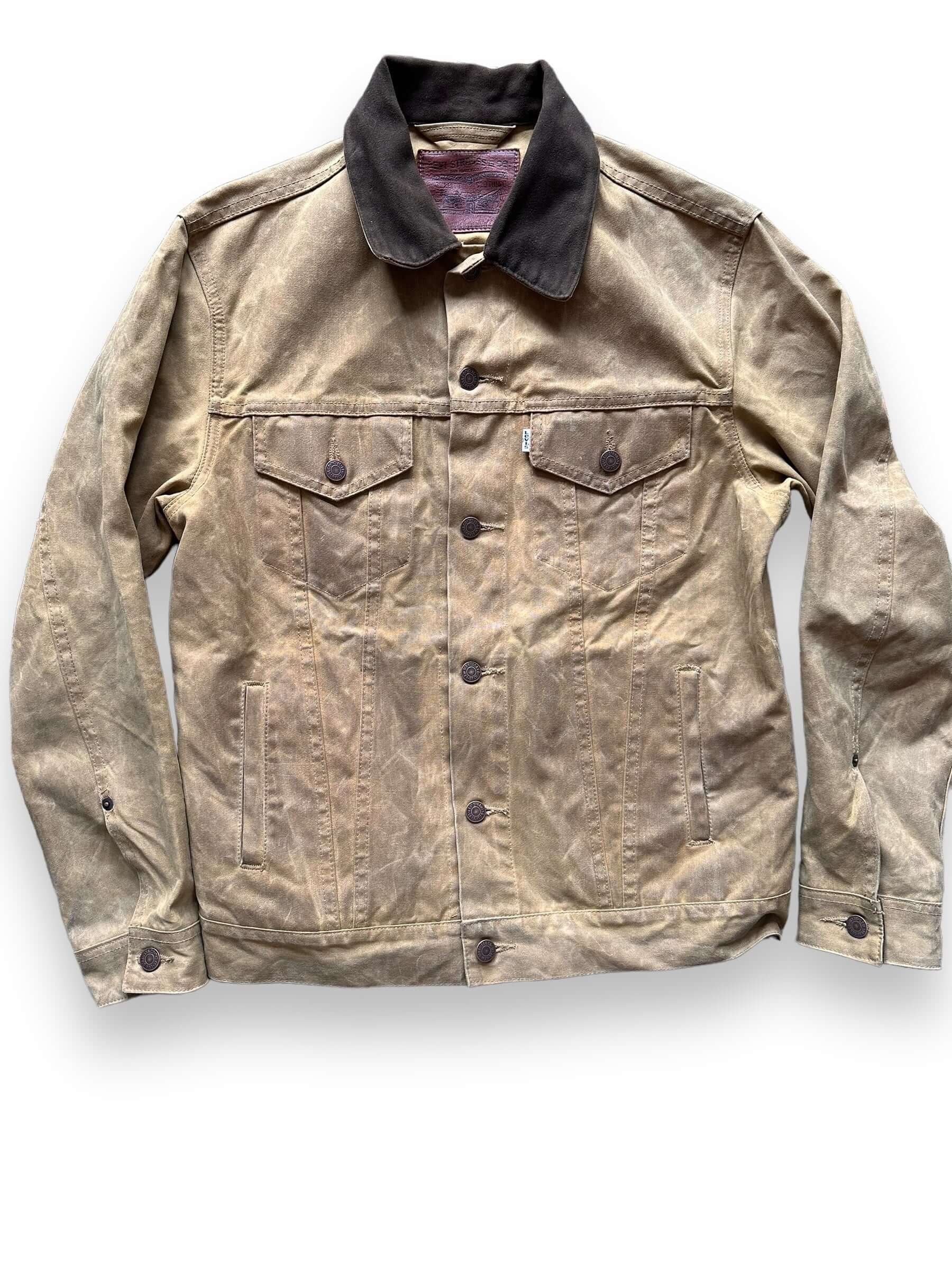 Front Detail on Filson X Levis Tan Type III Trucker Jacket SZ Large |  Filson Levis Trucker Jacket