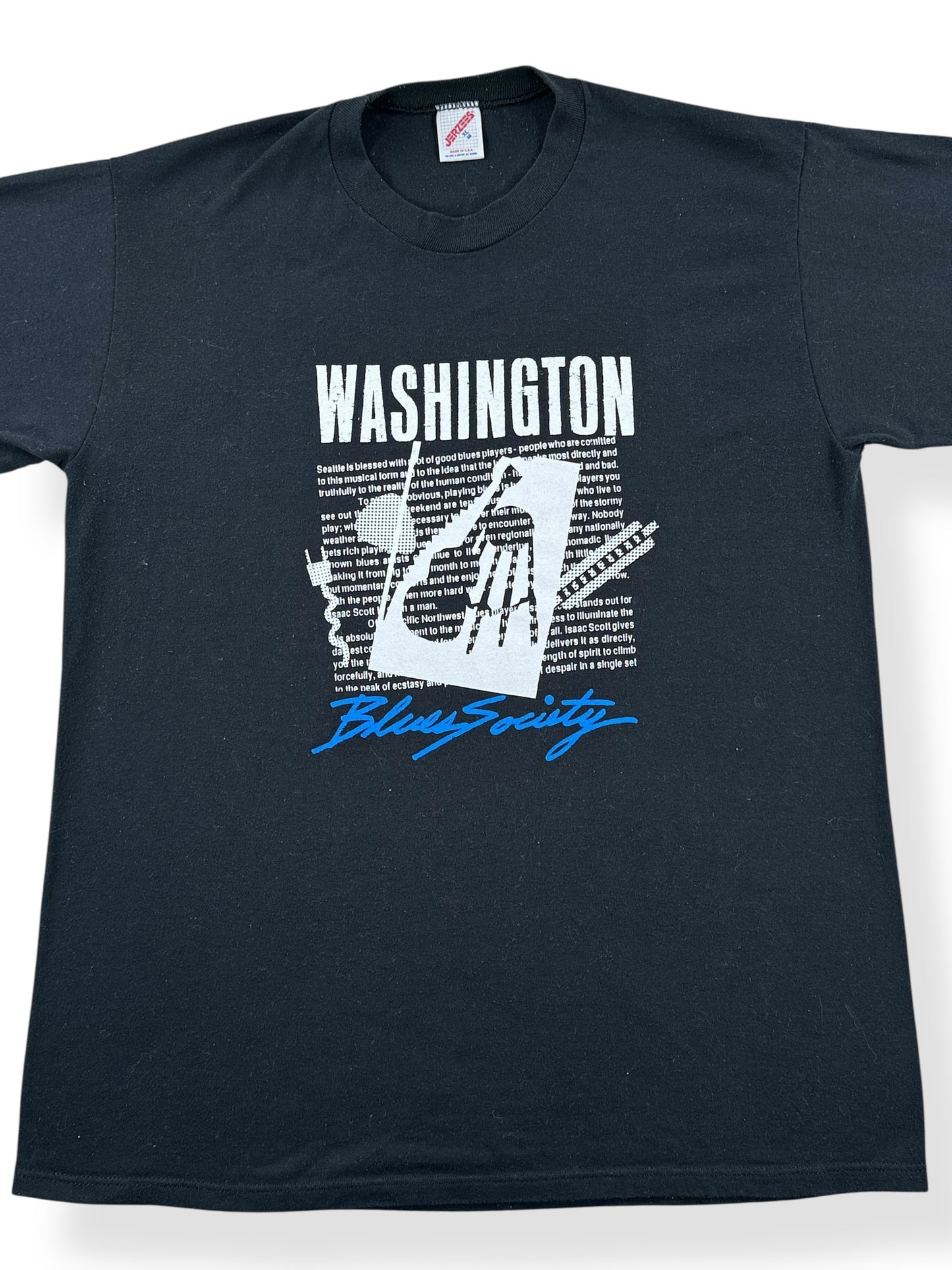 Front Close Up of Vintage Washington Blues Society Tee SZ L
