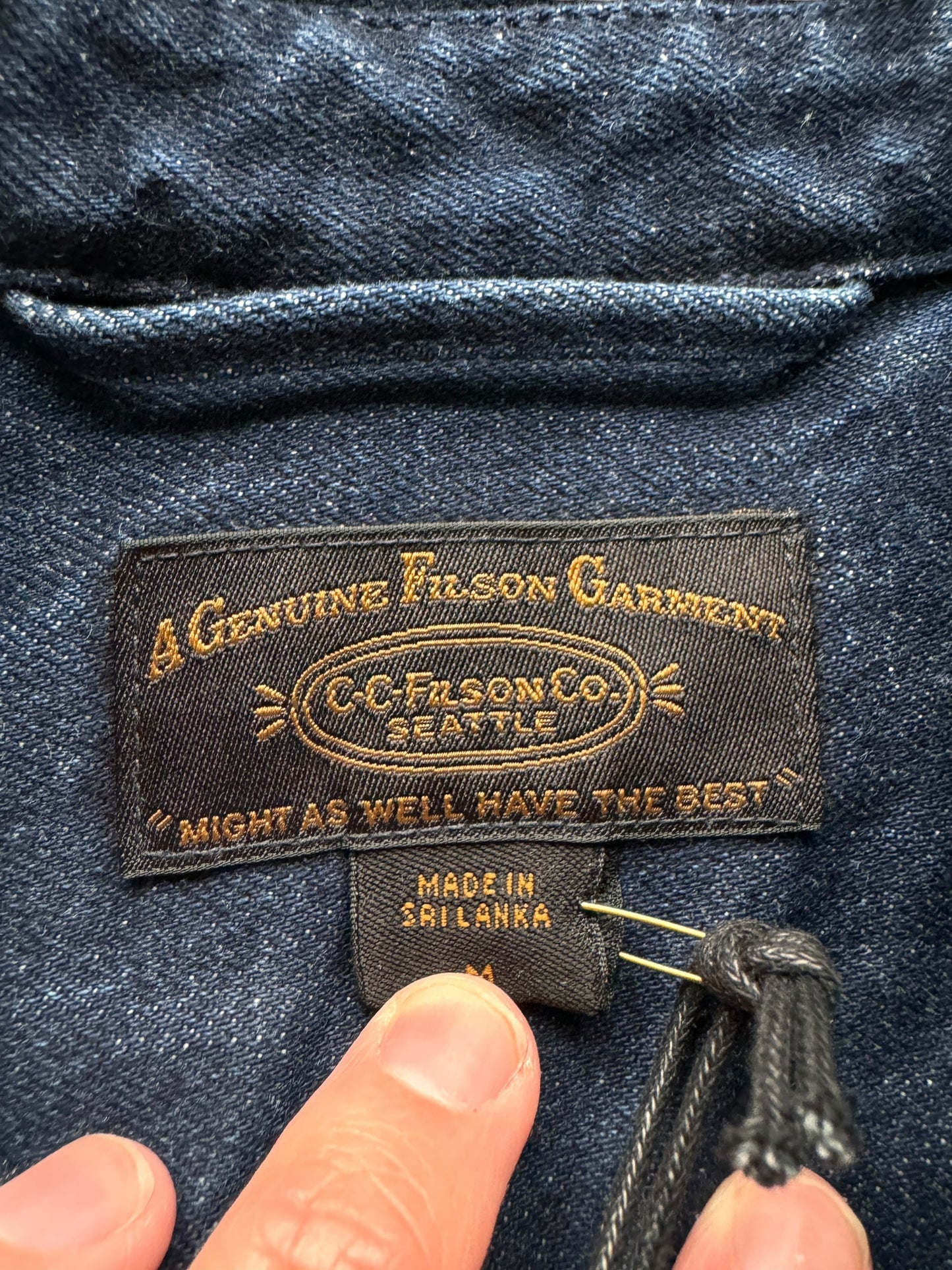 Tag on NOS Filson Denim Work Shirt SZ M