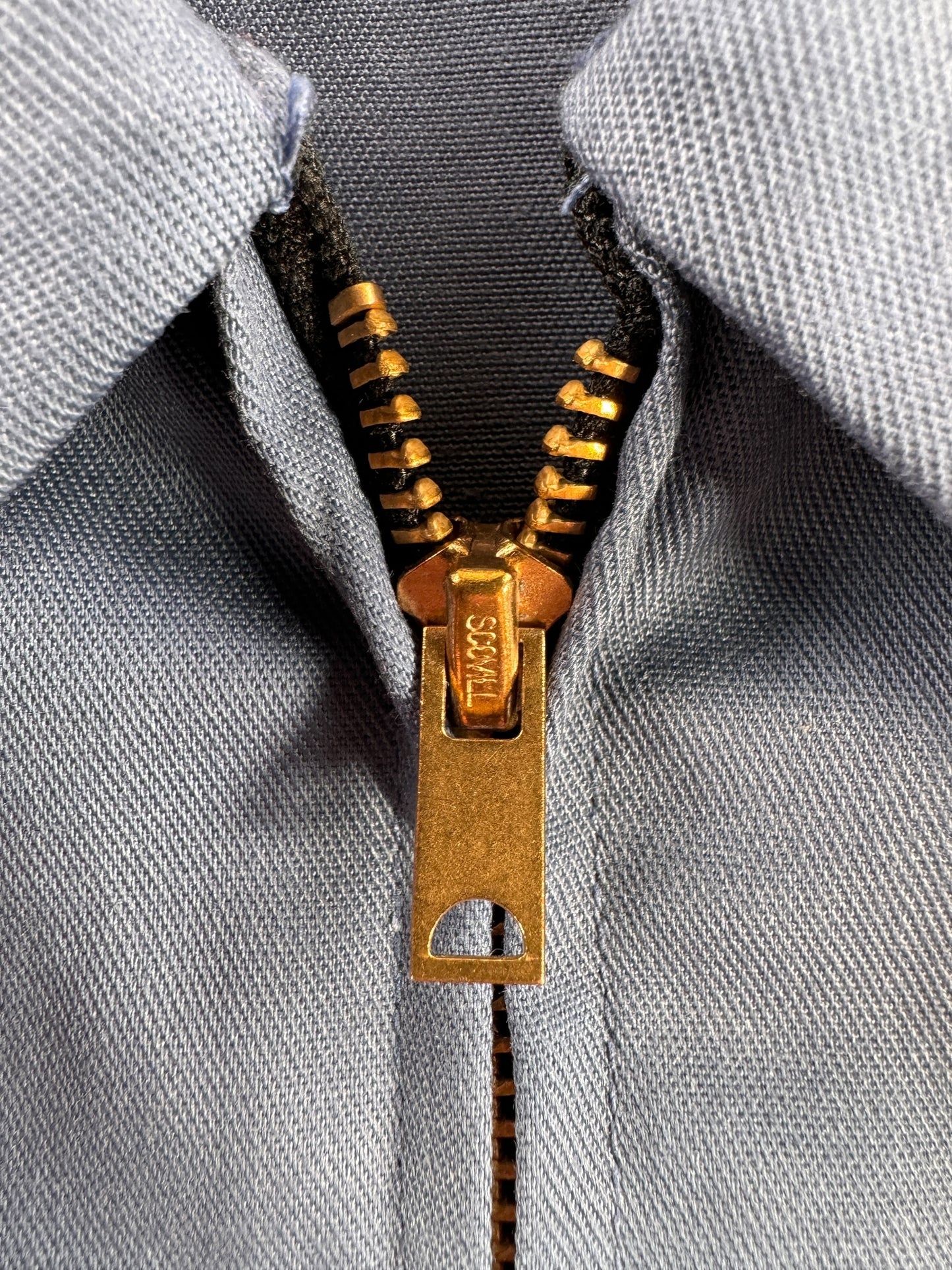 Zipper on Vintage Work Wear Light Blue Gas Station Jacket SZ XXXL