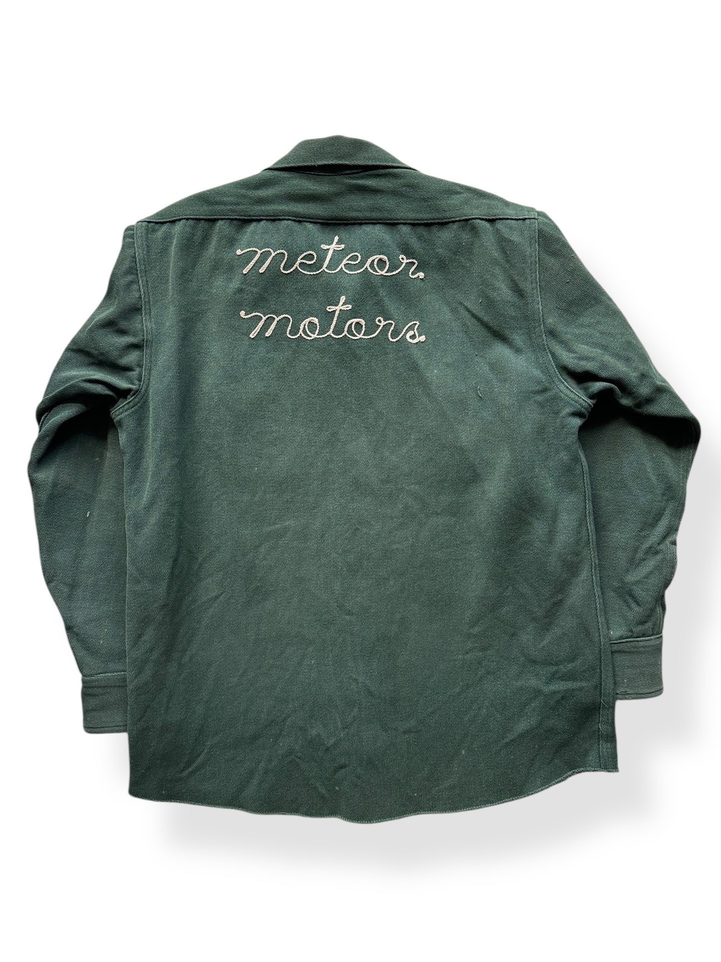 Back of Vintage Meteor Motors Chainstitched Work Shirt SZ M