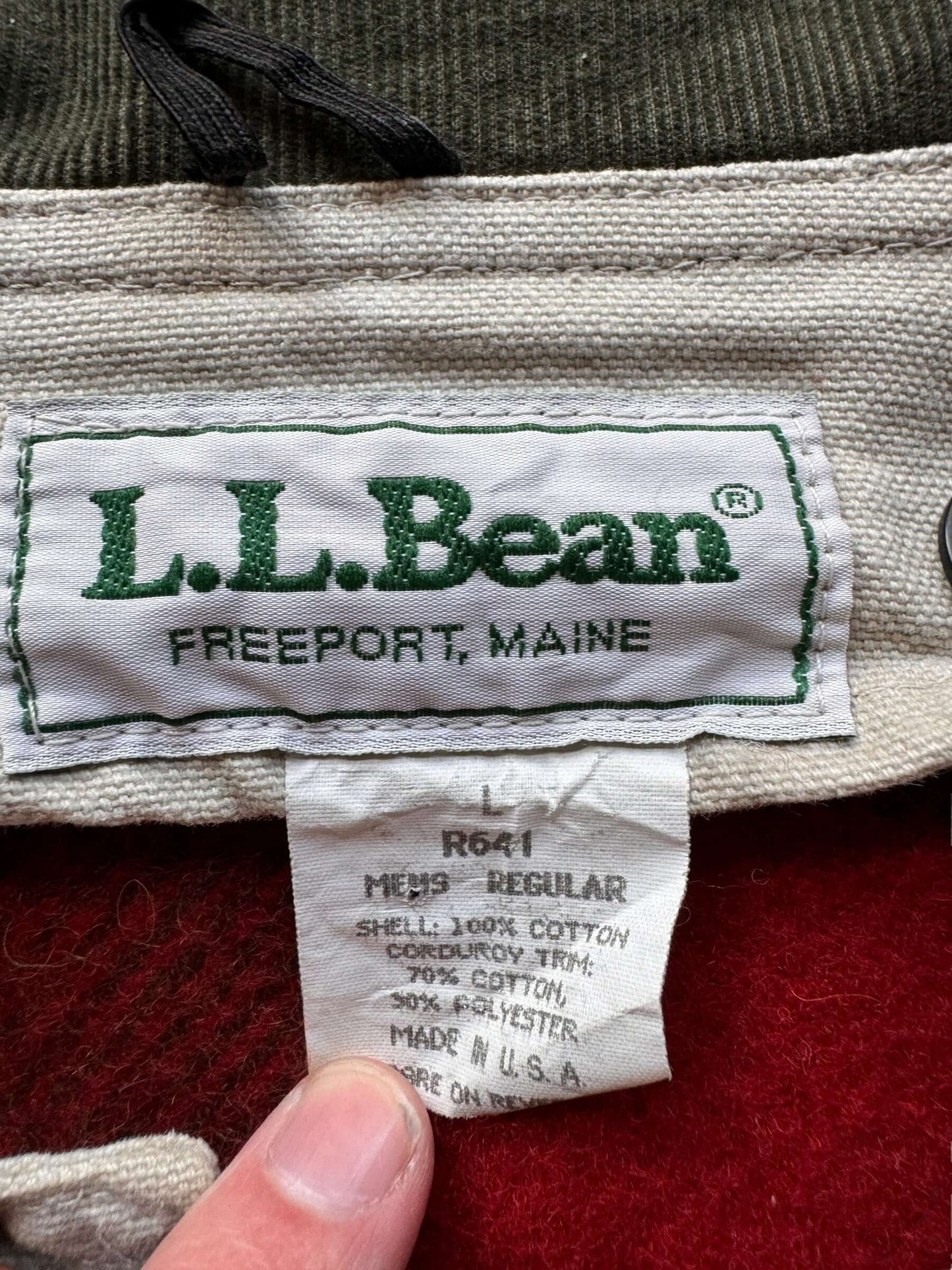 tag on Vintage L.L. Bean Blanket Lined Barn Coat SZ L