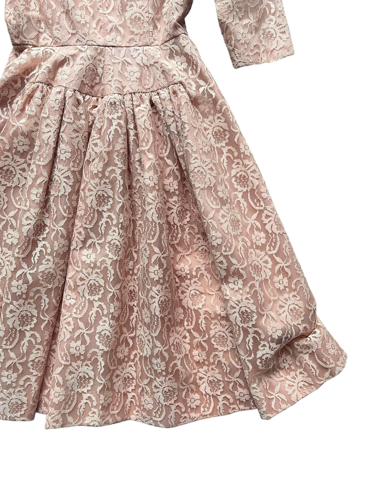Back right skirt of Vintage 1950s Handmade Pink Lace Formal Dress | Barn Owl Vintage Dresses | Seattle Vintage Ladies Clothing