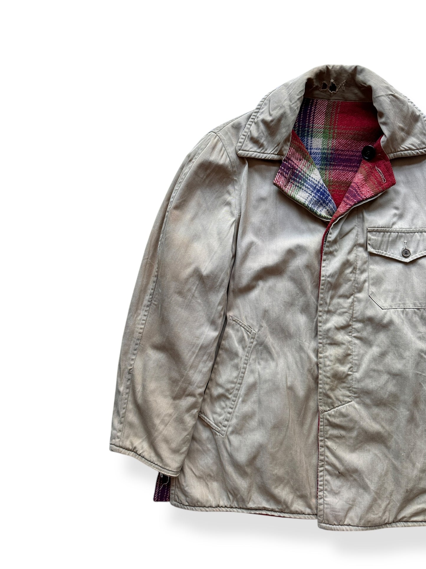 Front Right of Vintage Reversible Wool/Canvas Jacket SZ L