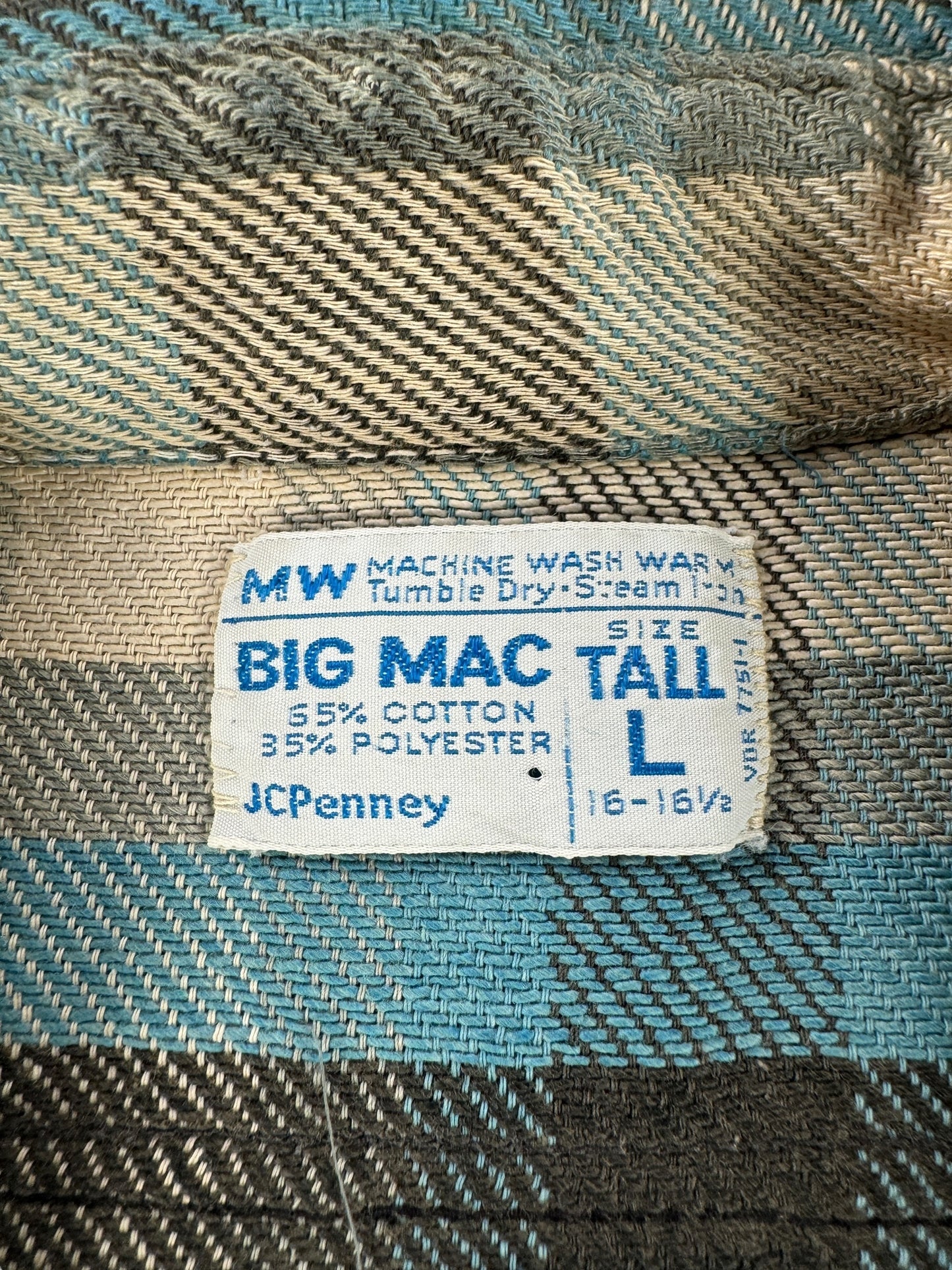 Tag on Vintage Big Mac Blue and Grey Cotton Flannel SZ L