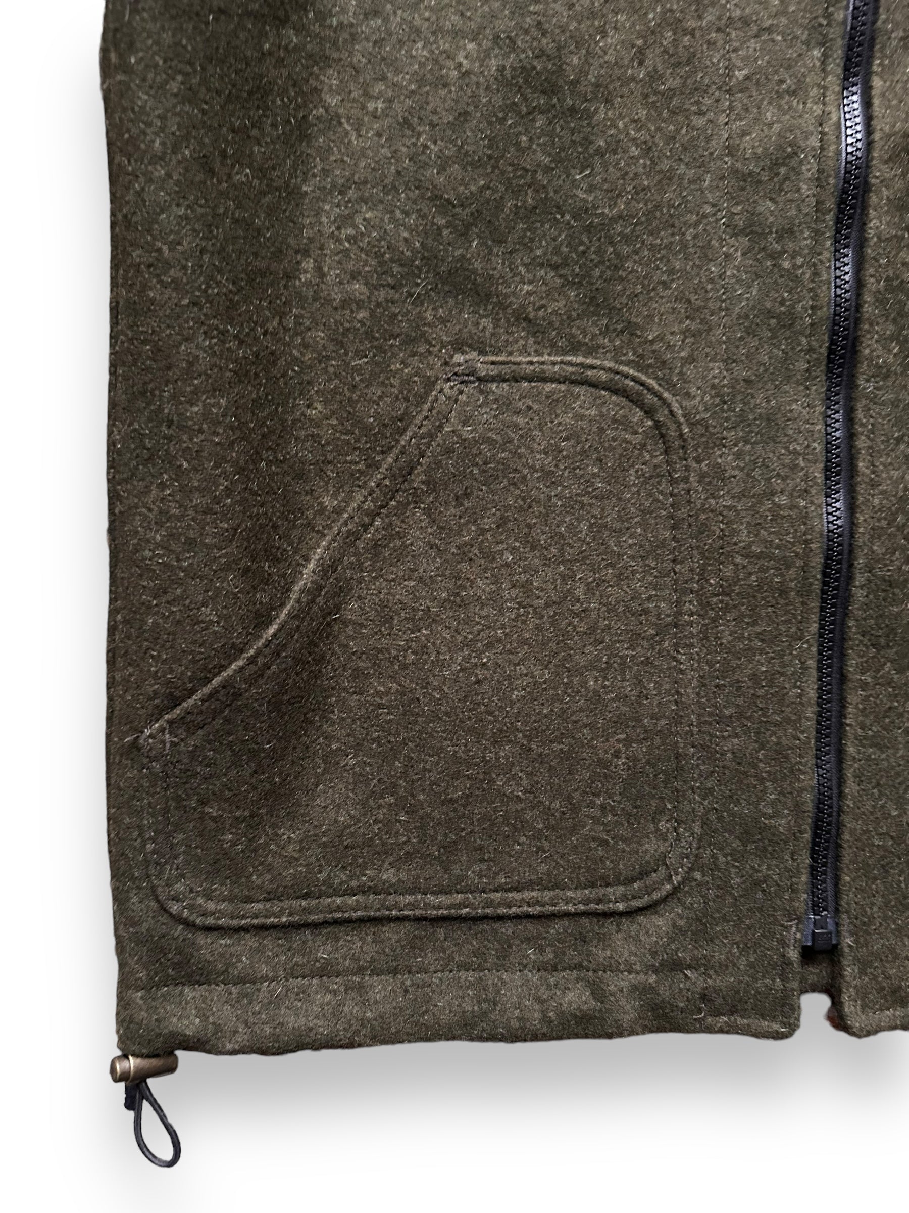 Lower Right Front View of New Old Stock Filson Forest Green Mackinaw Wool Liner SZ M |  Barn Owl Vintage Goods | Vintage Filson Workwear Seattle