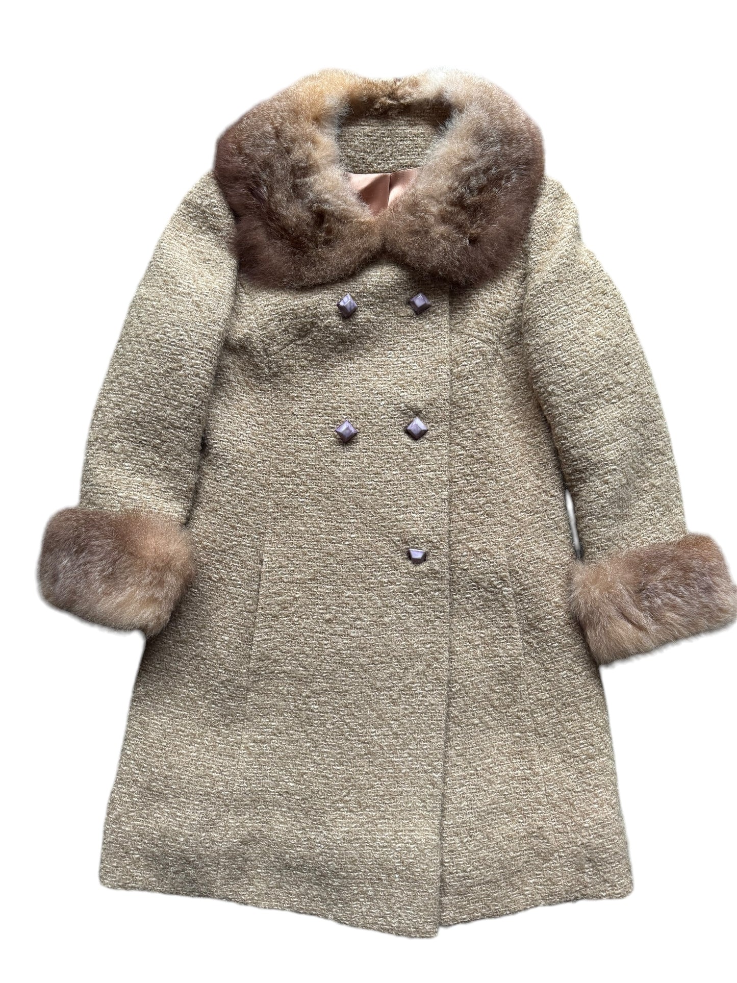 Front view of 1960s Pickfair Place Mink Collar Coat L