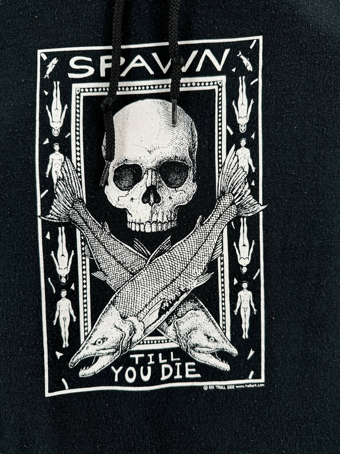 Front Graphic of Vintage Spawn Til You Die Ray Troll Hoodie SZ XL