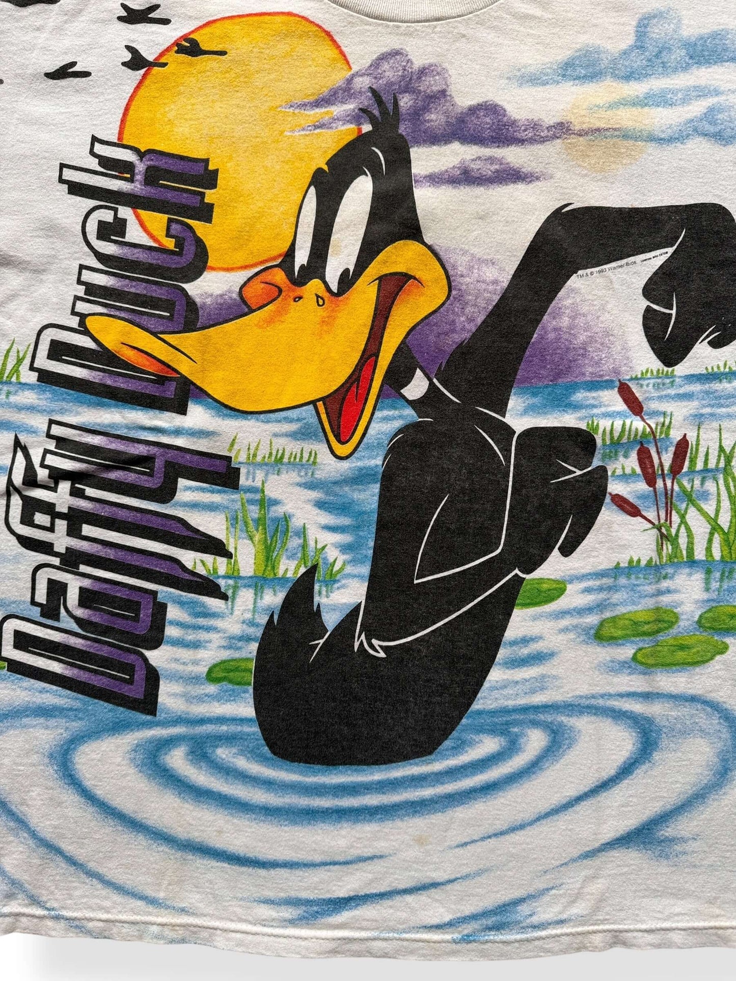Front Graphic of Vintage Daffy Duck Wild Oats All Over Print Tee SZ XL