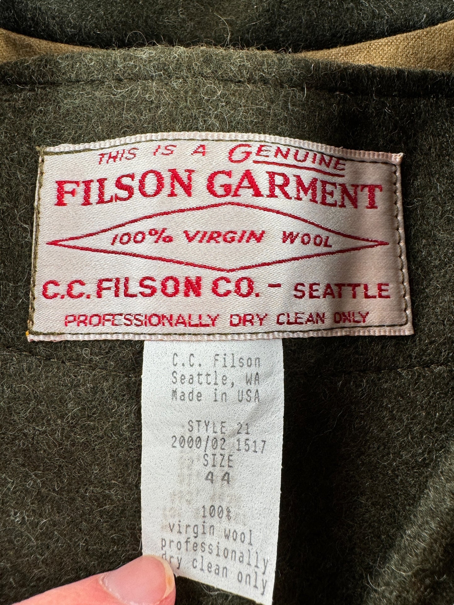 Tag on Vintage NWOT Filson Tin Cloth Packer Jacket with Liner SZ 44