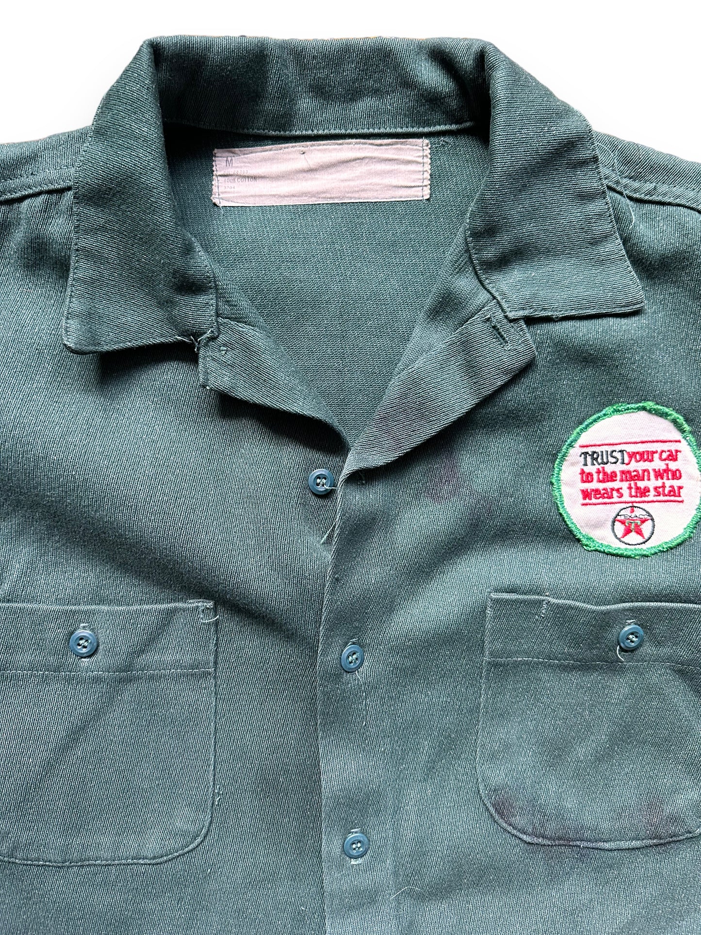 Tag View of Vintage Power Flite Transmission Chainstitched Work Shirt SZ M | Vintage Chainstitch Workwear Seattle | Barn Owl Vintage Seattle