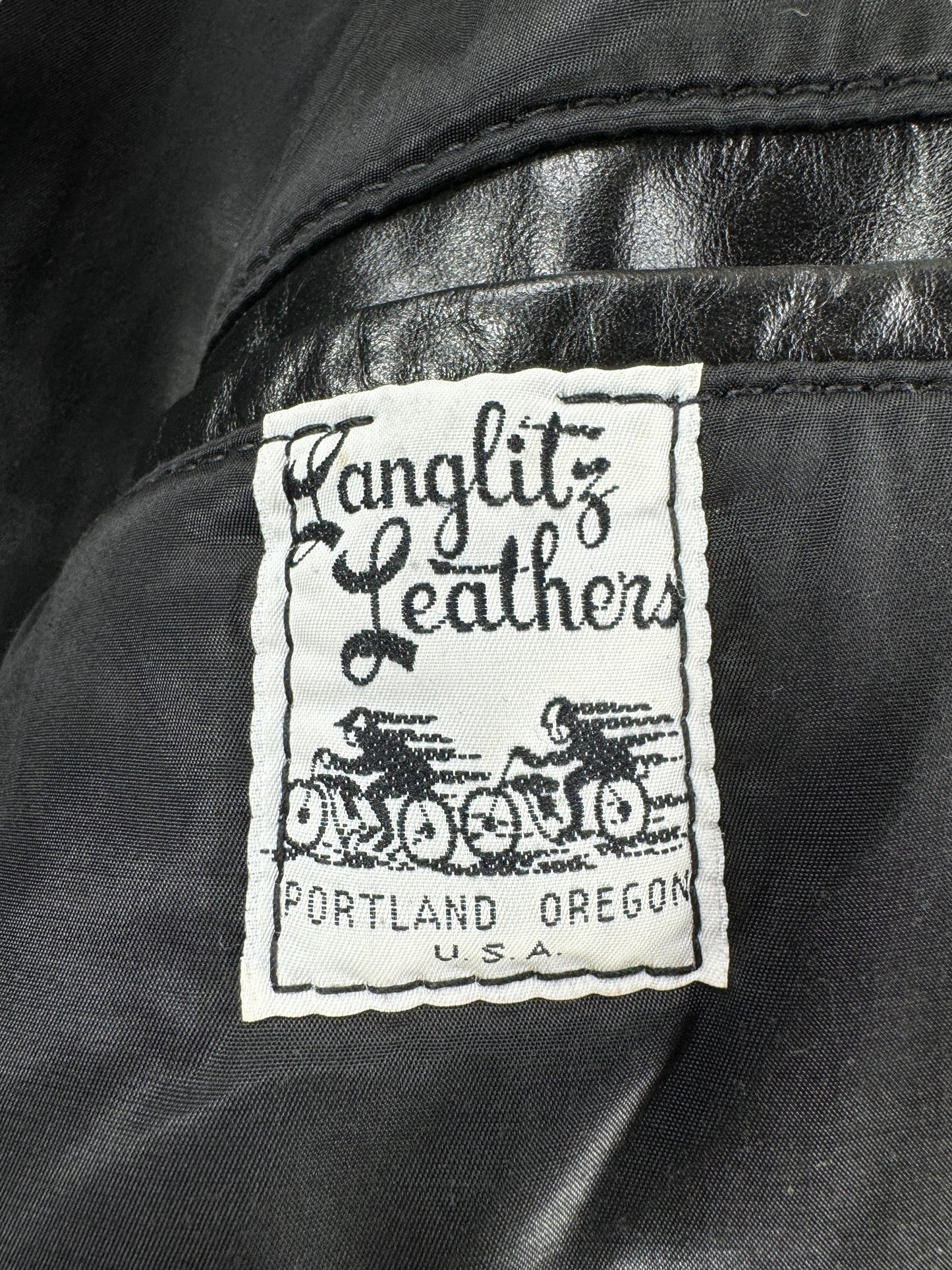 Label on Vintage Langlitz Columbia Leather Jacket SZ S