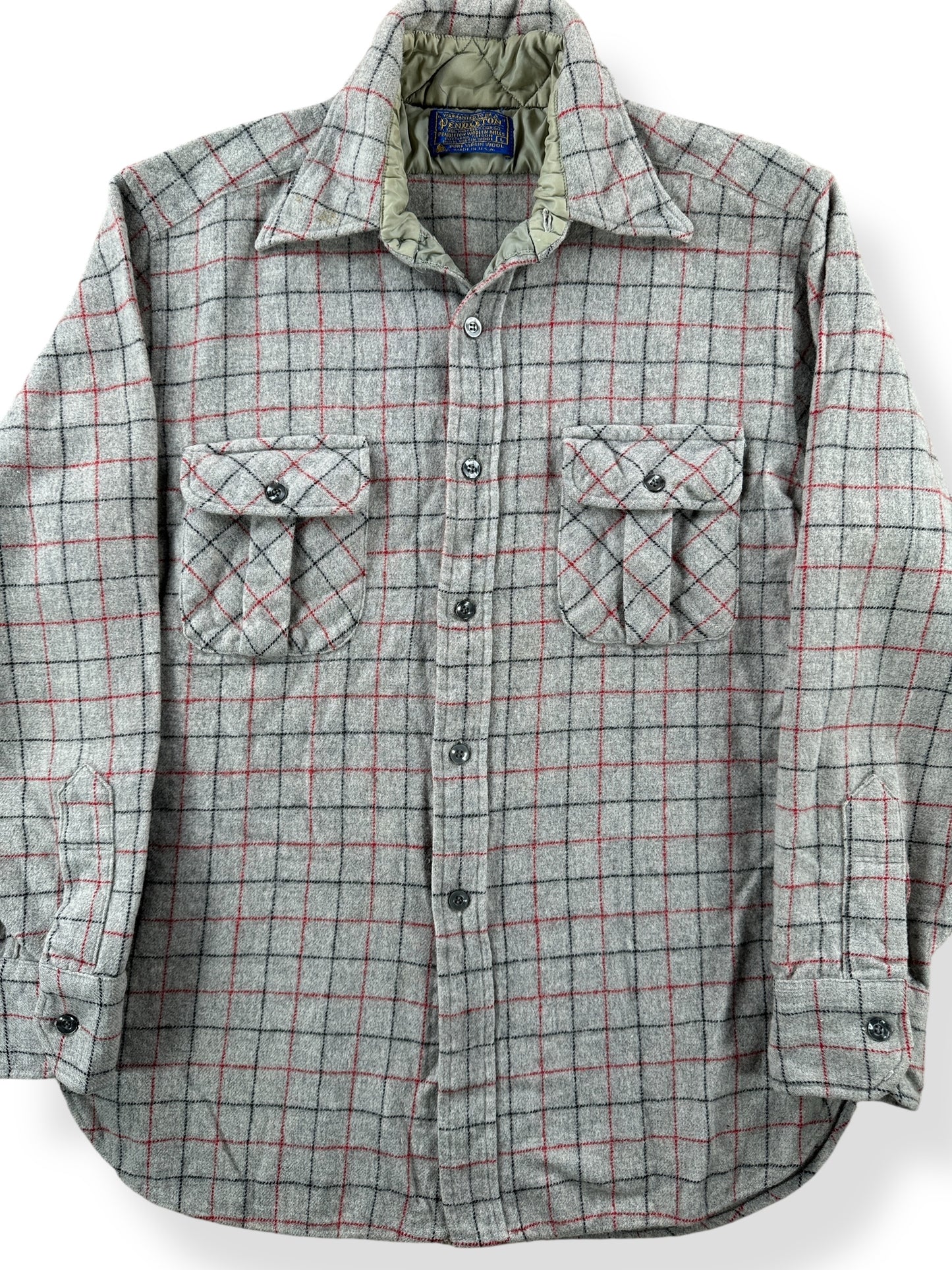 Front Close Up of Vintage Pendleton Grey Flannel SZ L