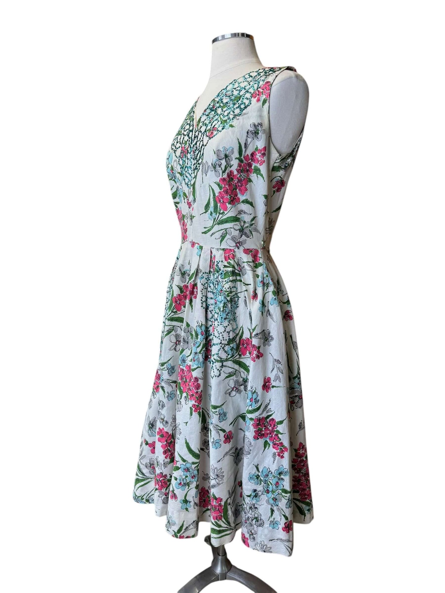 Side of 1950s Floral Glitter Dress M