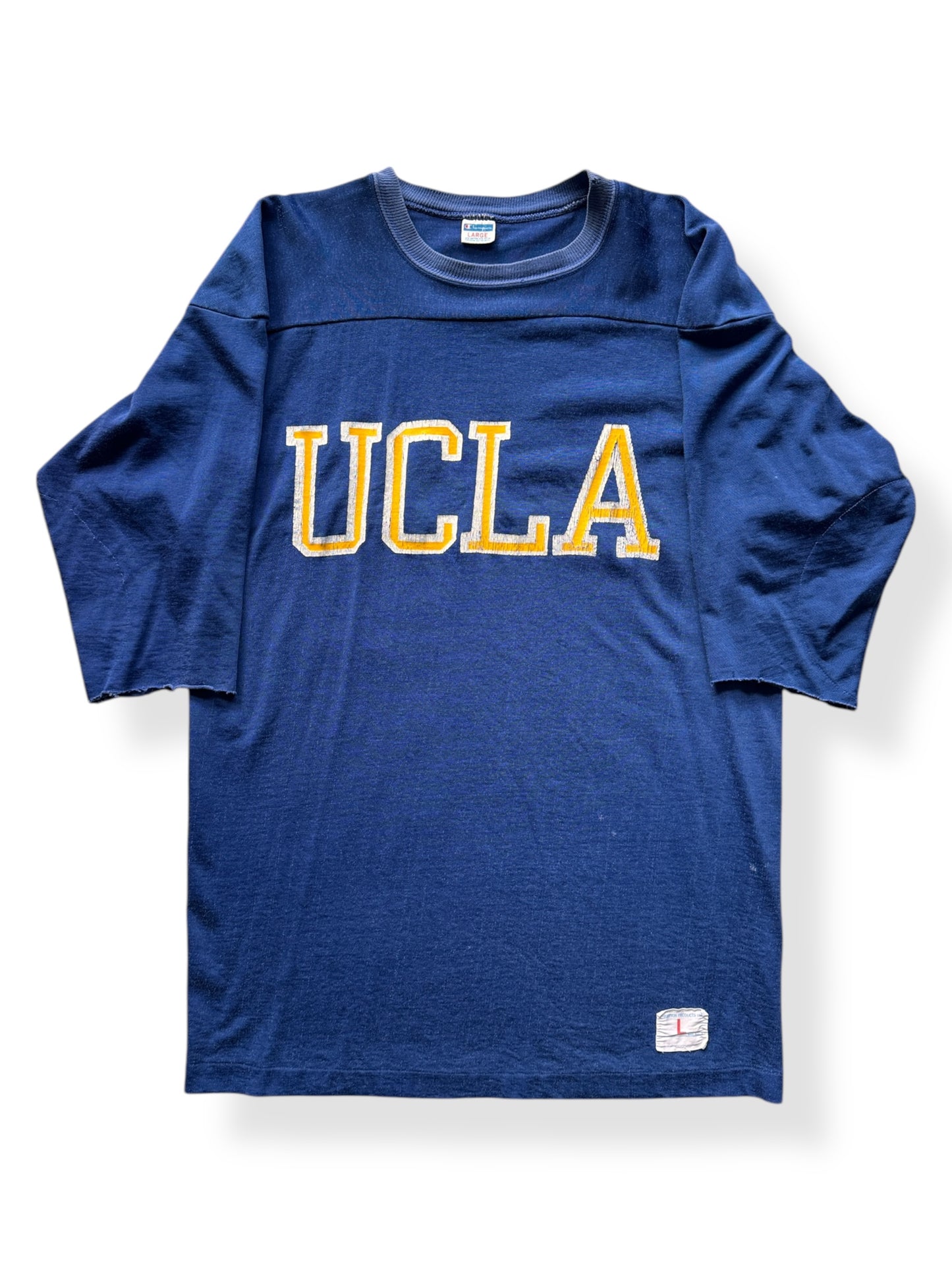 Front of Vintage Champion Blue Bar UCLA Chopper Jersey SZ L AS IS