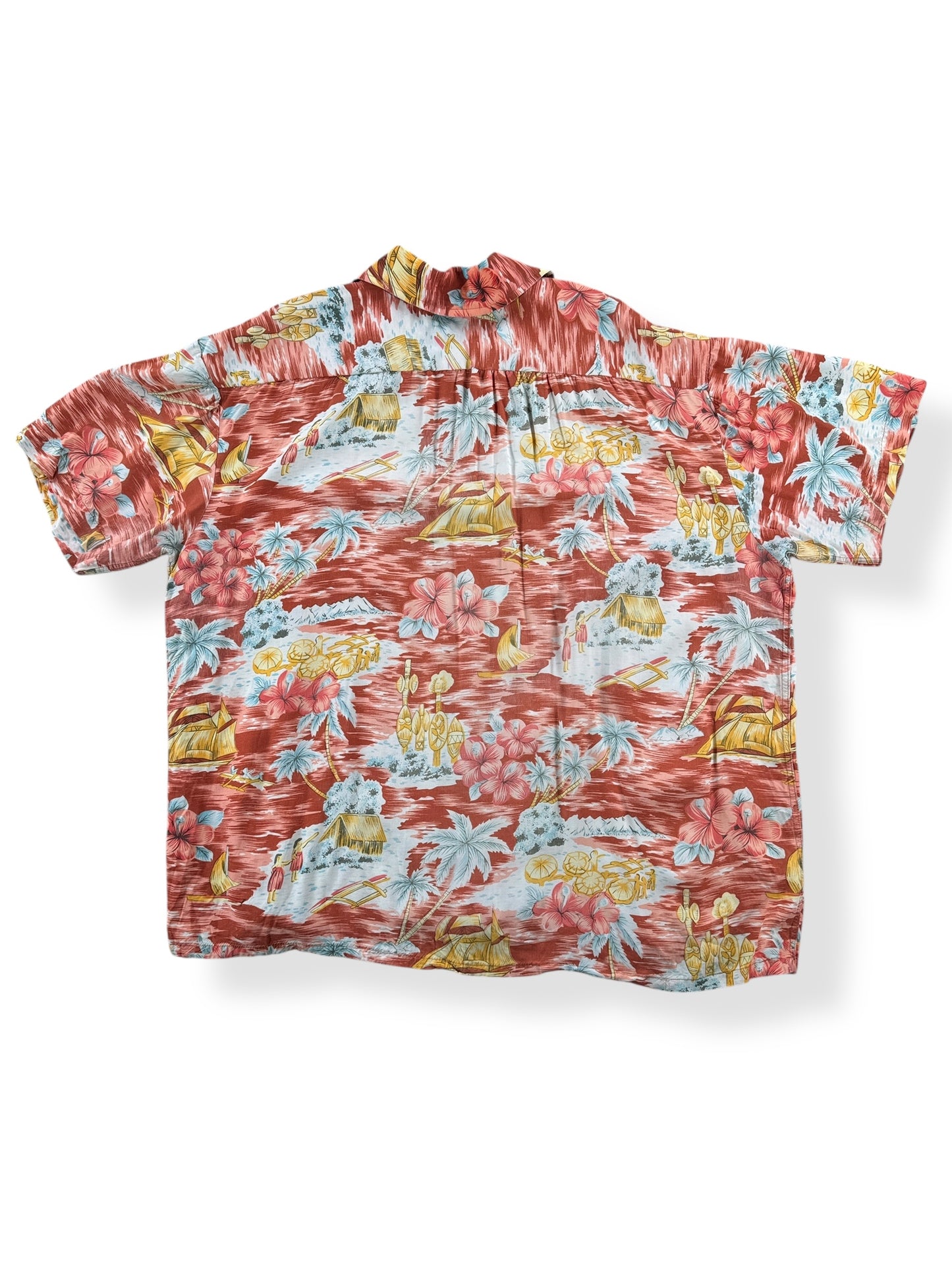 Back of Vintage Repaired Kmart Rayon Aloha Shirt SZ XL