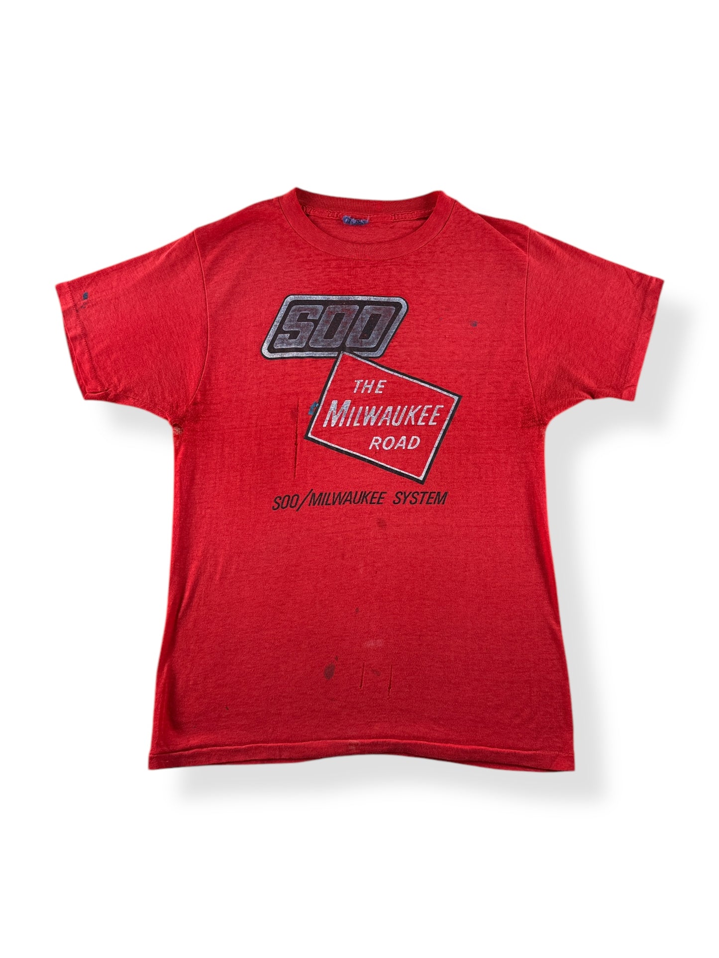 Front of Vintage 500 Milwaukee Road Red Thrasher Tee SZ S