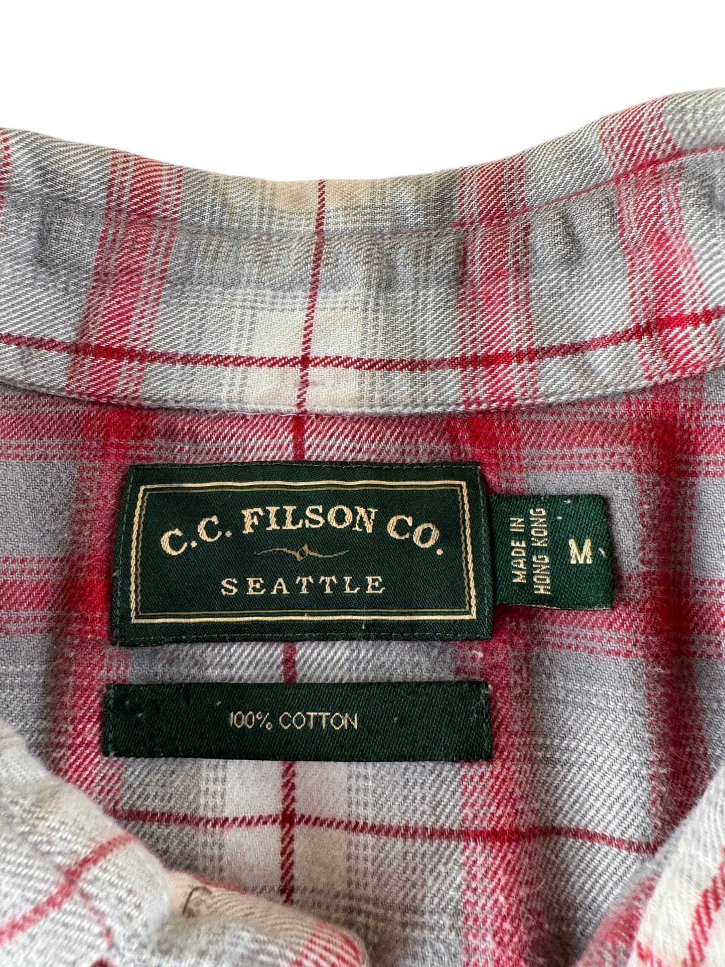 Tag on Filson Green Label Cotton Flannel Pearl Snap SZ M