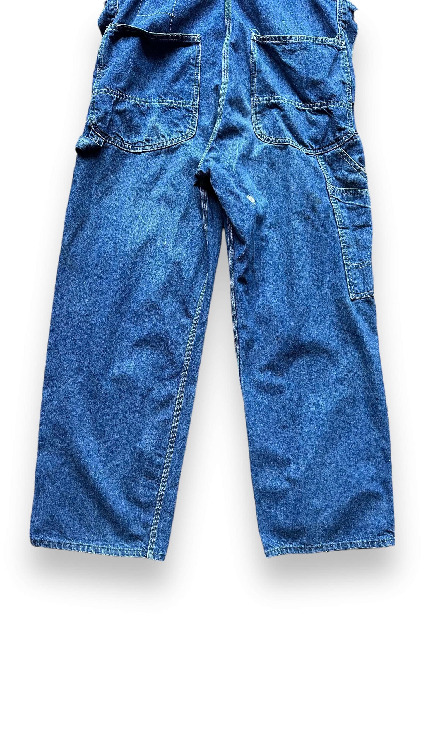 Lower Rear View of Vintage 70's Era Lee Farm Repaired Denim Overalls SZ 34 | Vintage Denim Workwear Seattle | Seattle Vintage Denim