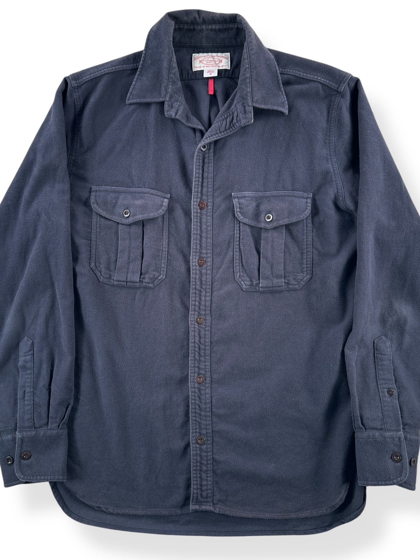 Front Close Up of Modern Filson Black Chamois Shirt SZ M