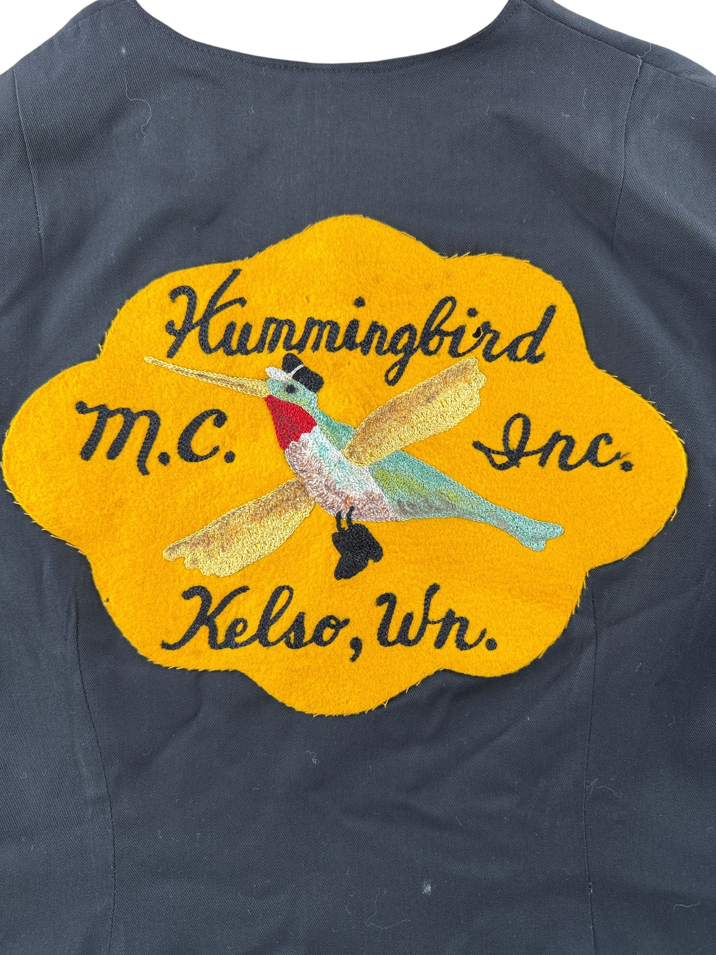 Back patch on Vintage Hummingbirds "Sallie" Motorcycle Club Member Vest SZ M