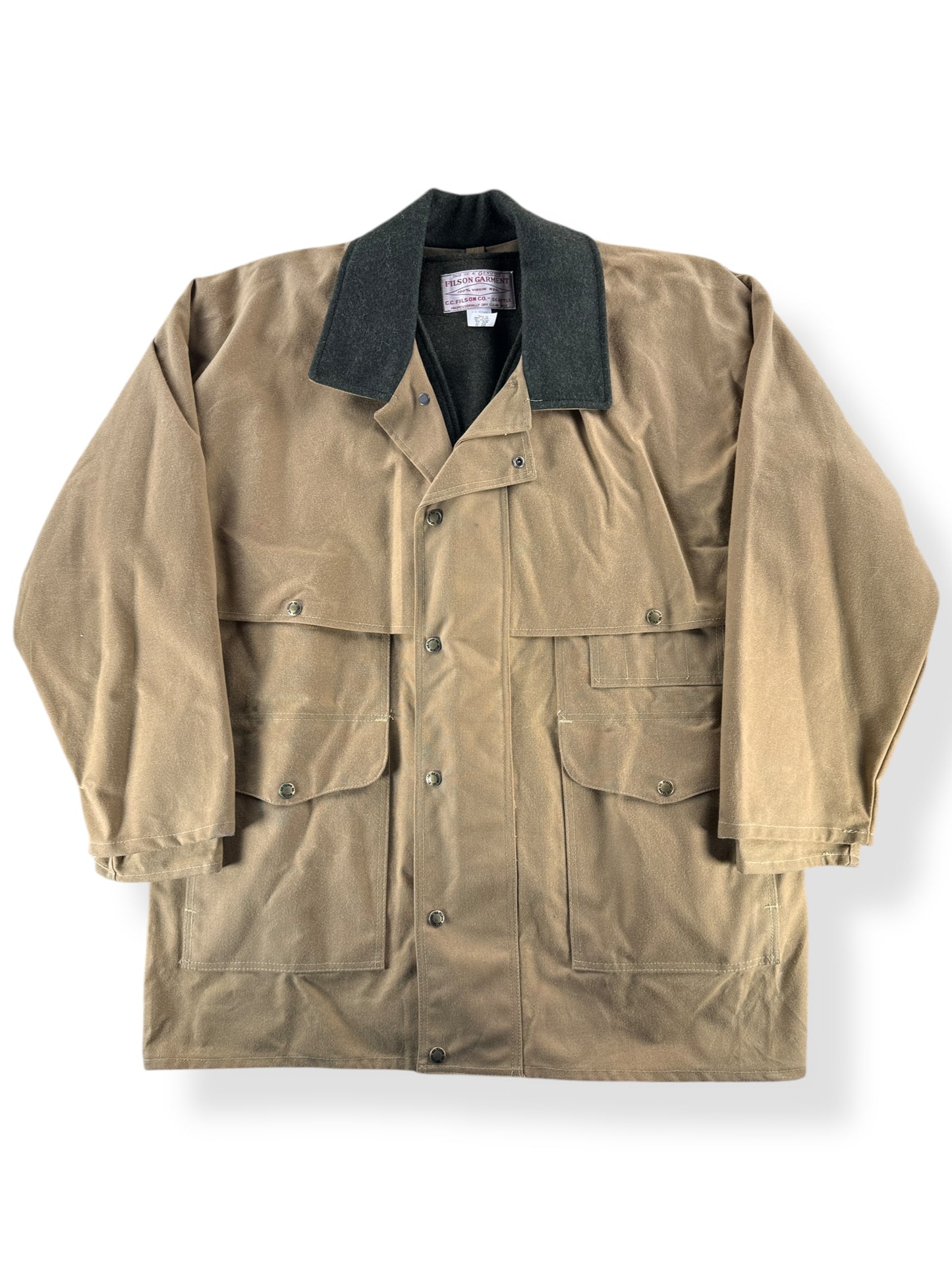 Front of Vintage NWOT Filson Tin Cloth Packer Jacket with Liner SZ 44
