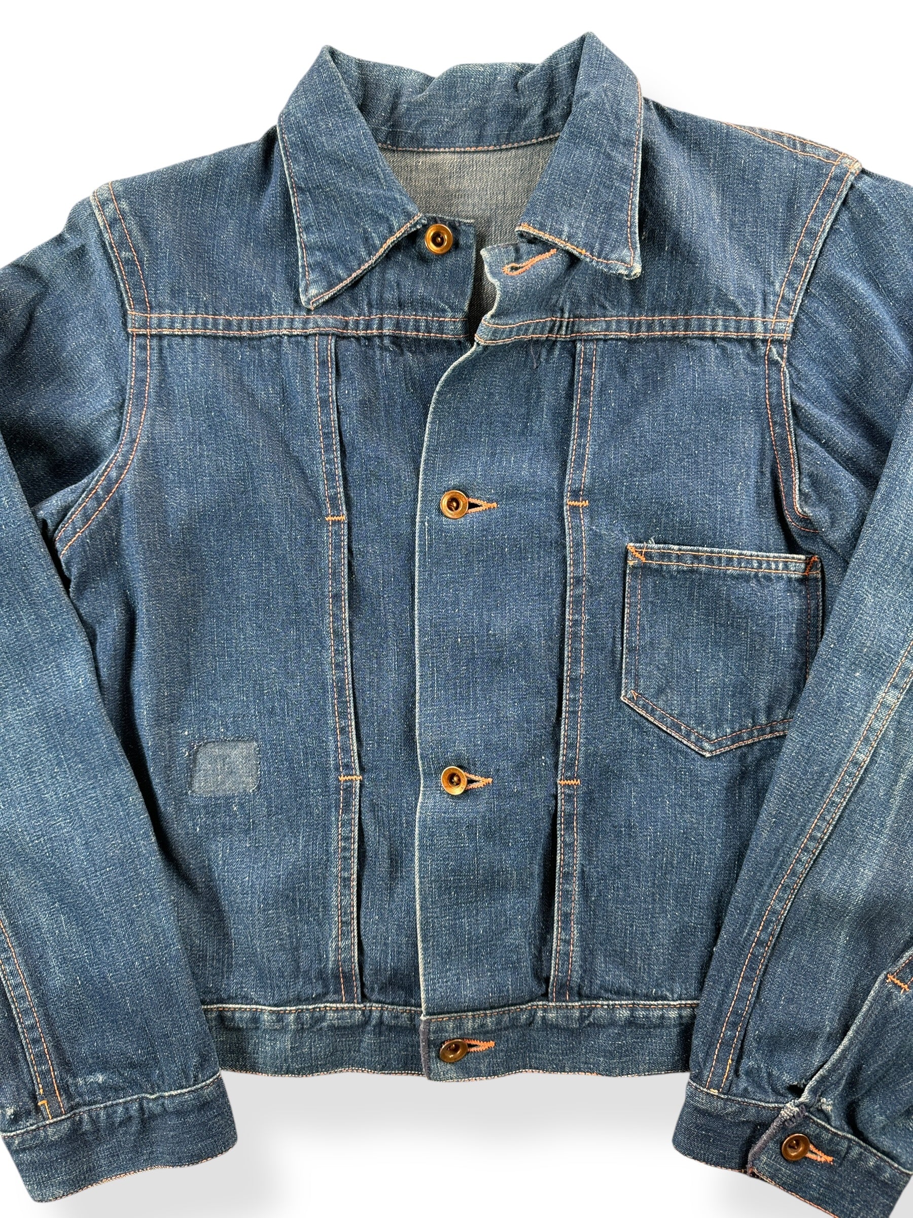 Front Close Up of Vintage Tiny 40s/50s Era Selvedge Denim Jacket SZ XS