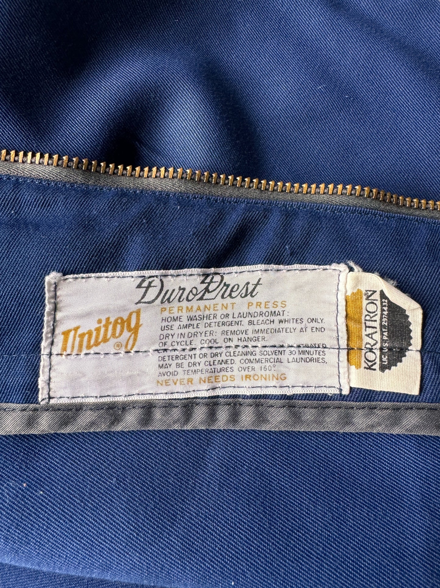 Label on Vintage Unitog Koratron Blue Shop Jacket SZ 48