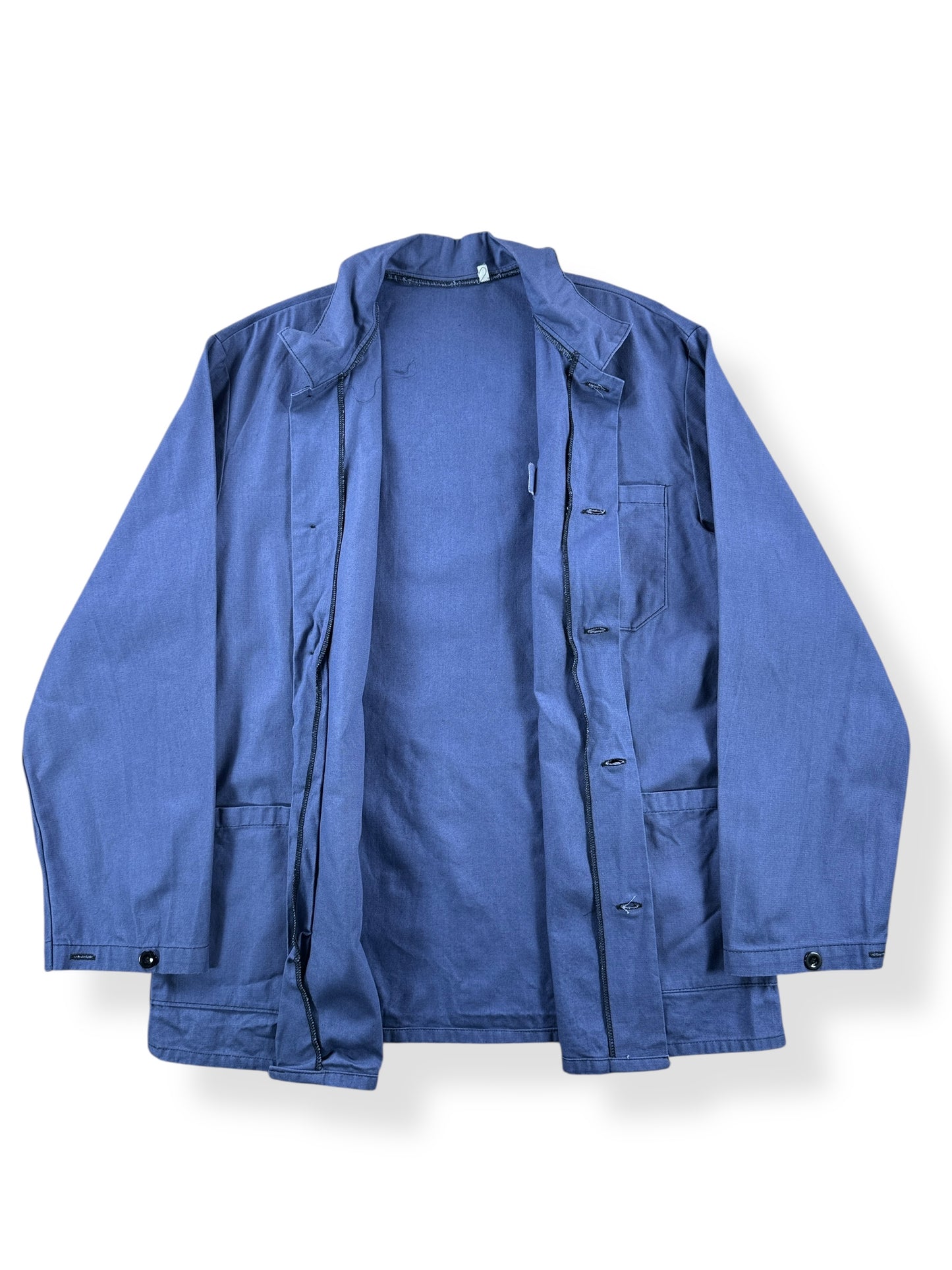 Inside of Vintage Greyish Blue French Chore Coat SZ L