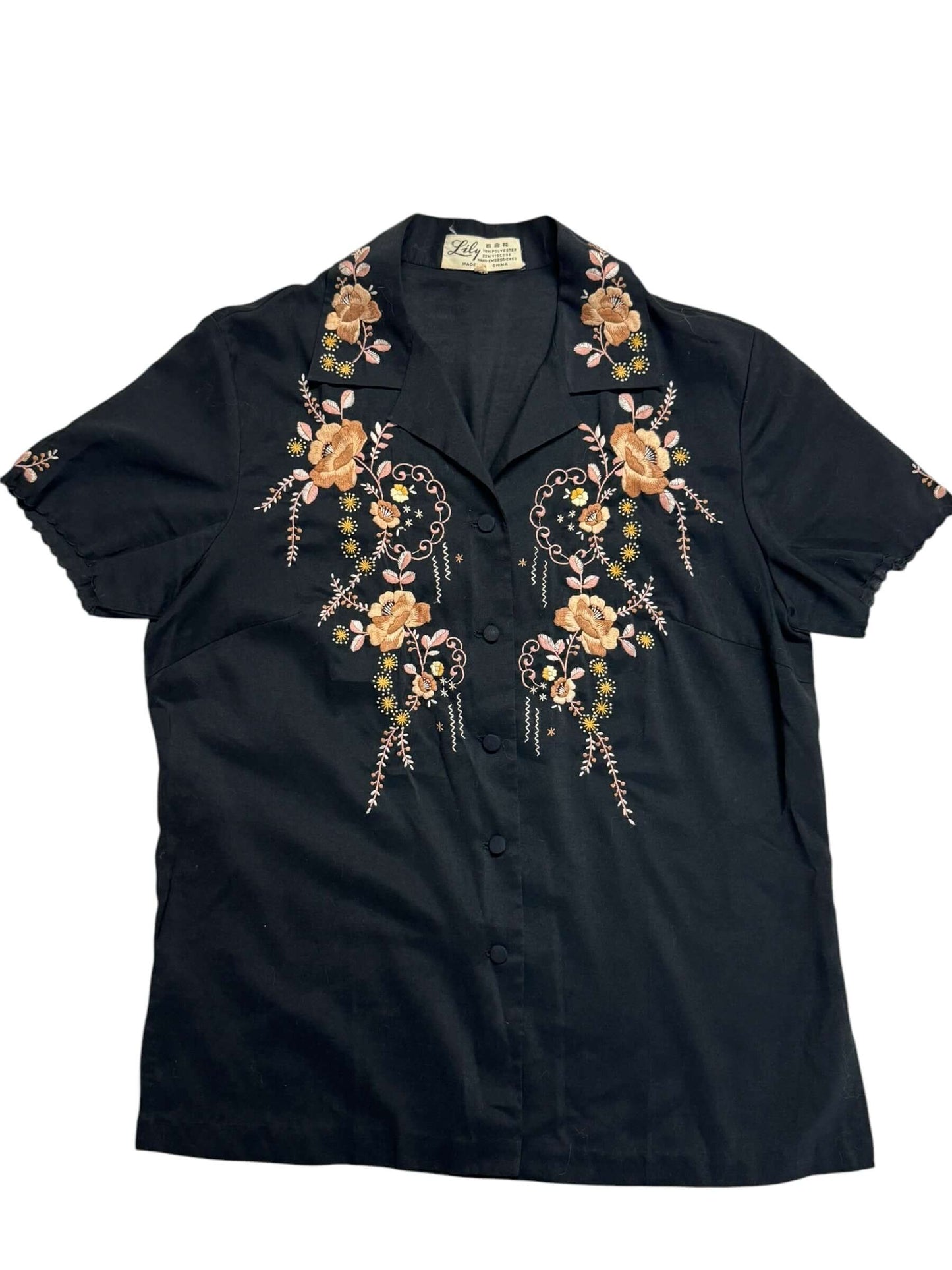 Front view of 1960s Lily's Embroidered Blouse M