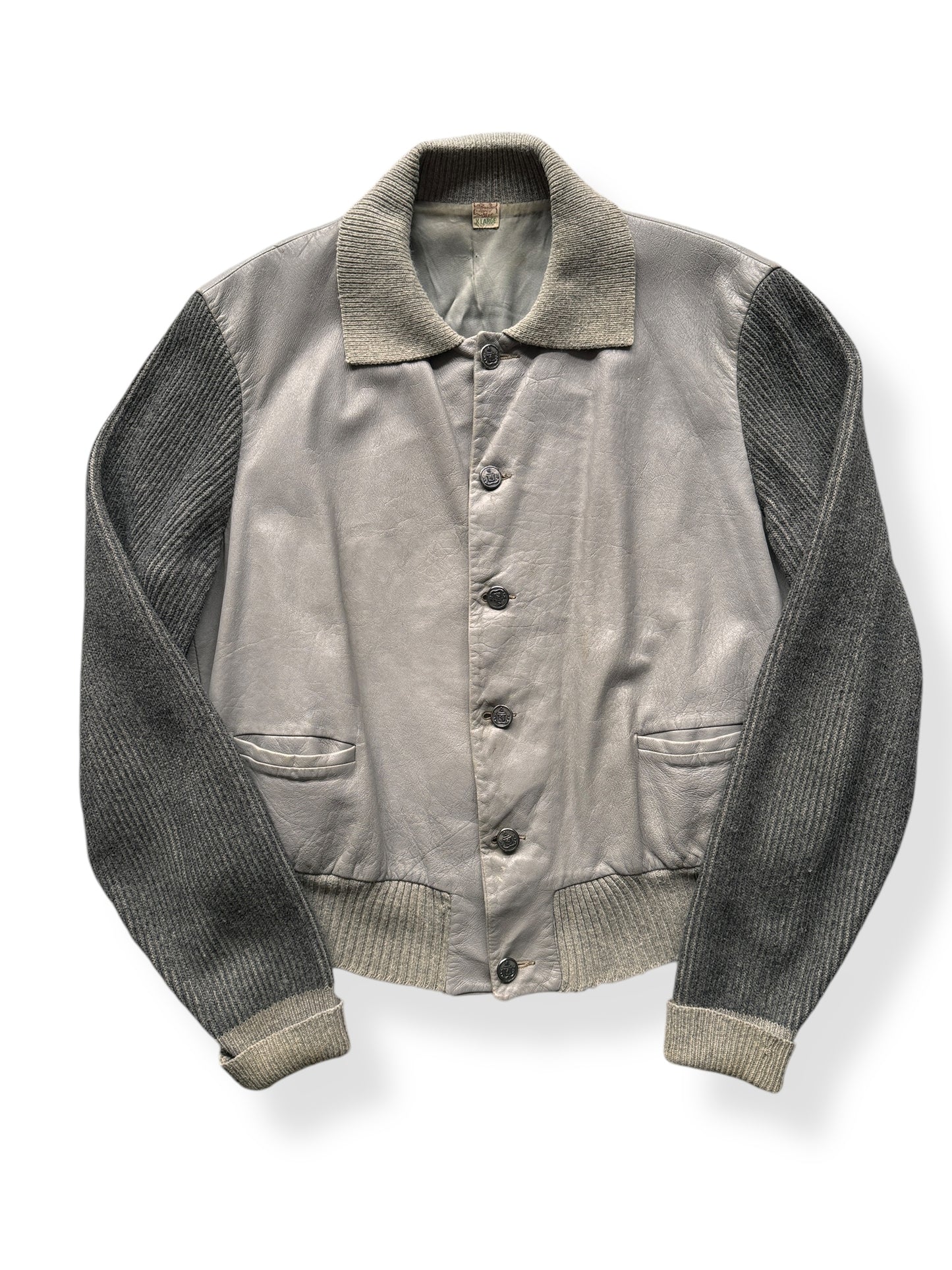 Front of Vintage California Don's Leather Knitted Jacket SZ XL