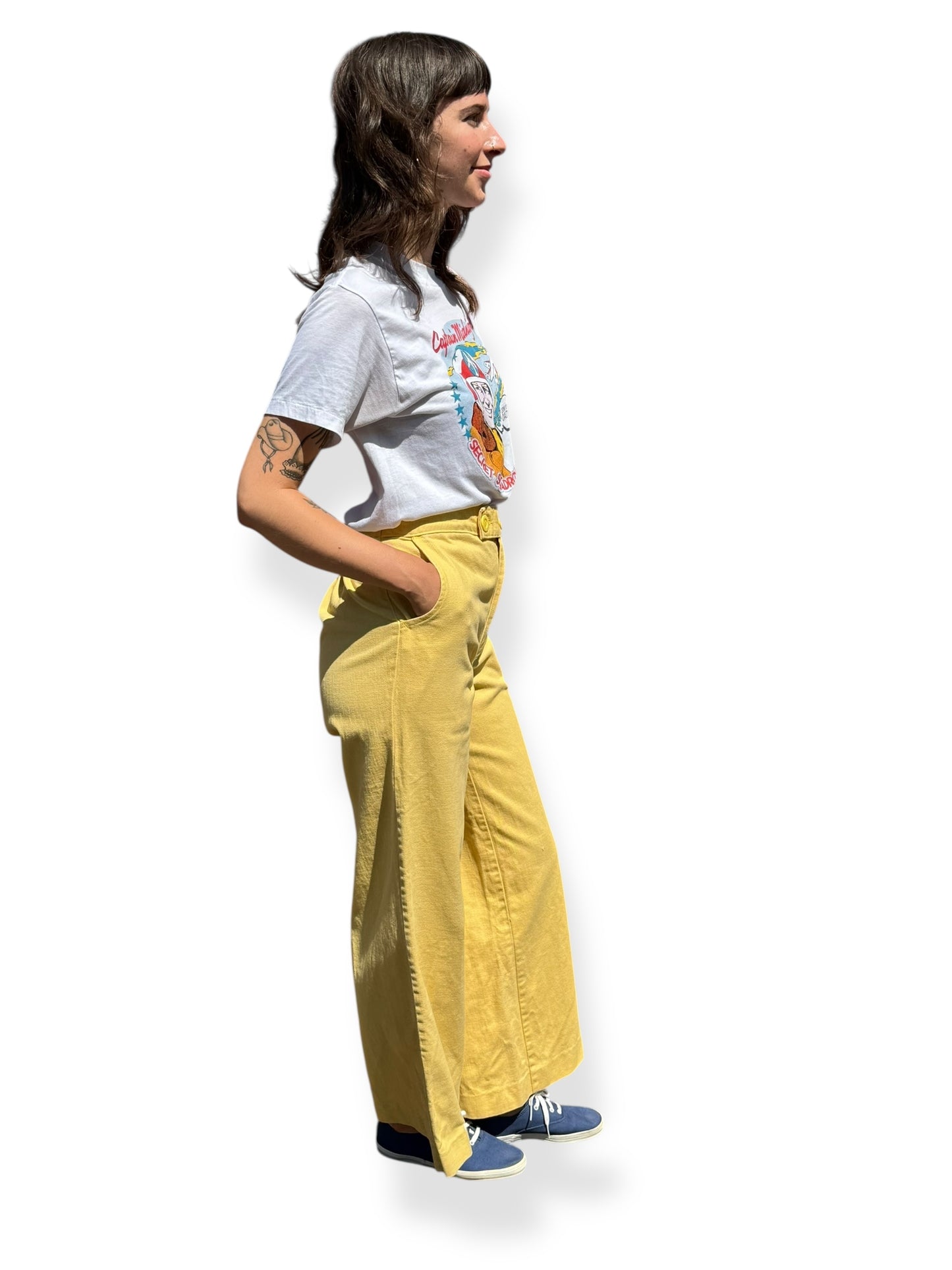 Vintage Pastel Yellow Smile Co Grin & Wear It Trousers W32
