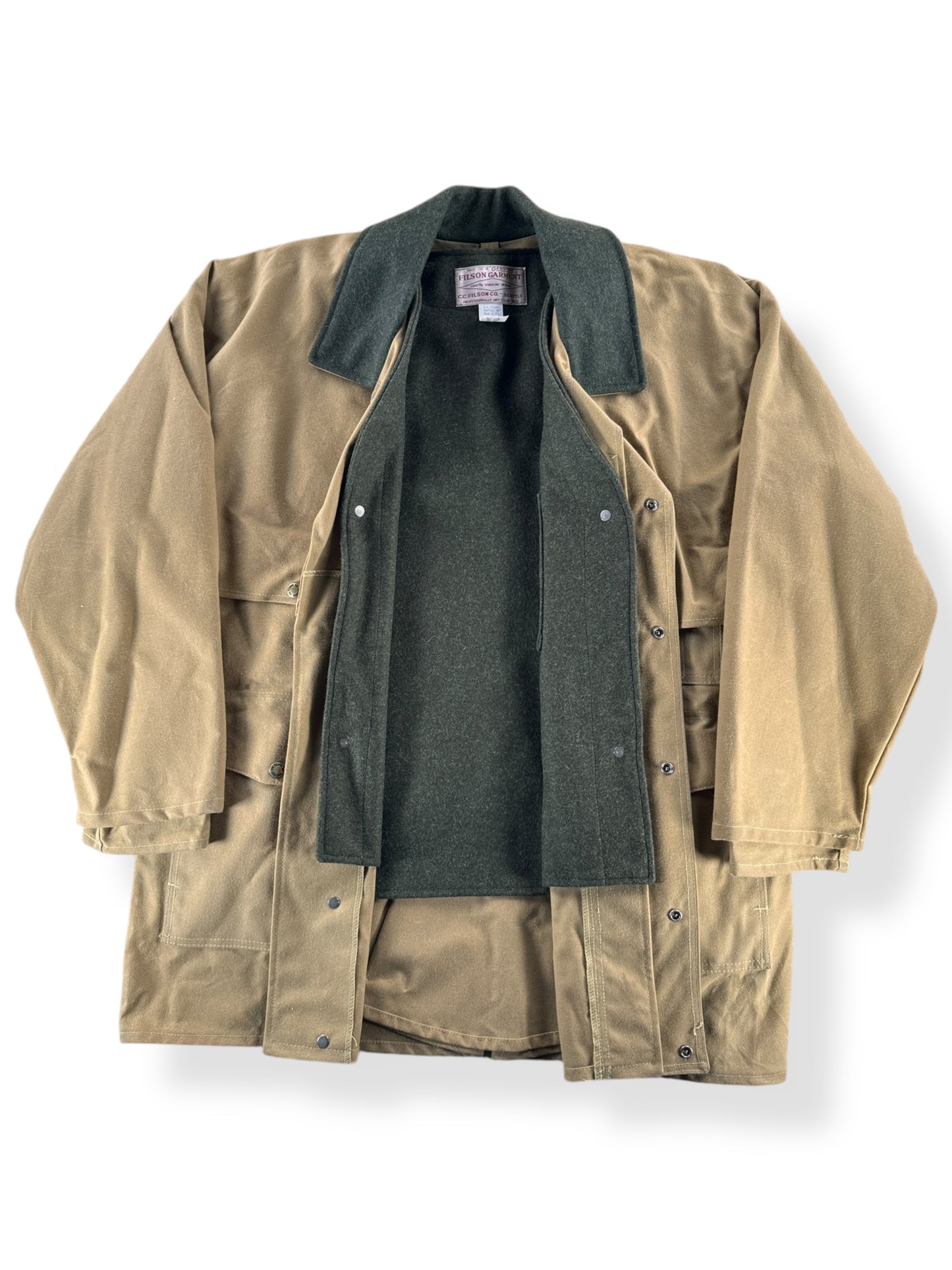Inside of Vintage NWOT Filson Tin Cloth Packer Jacket with Liner SZ 44
