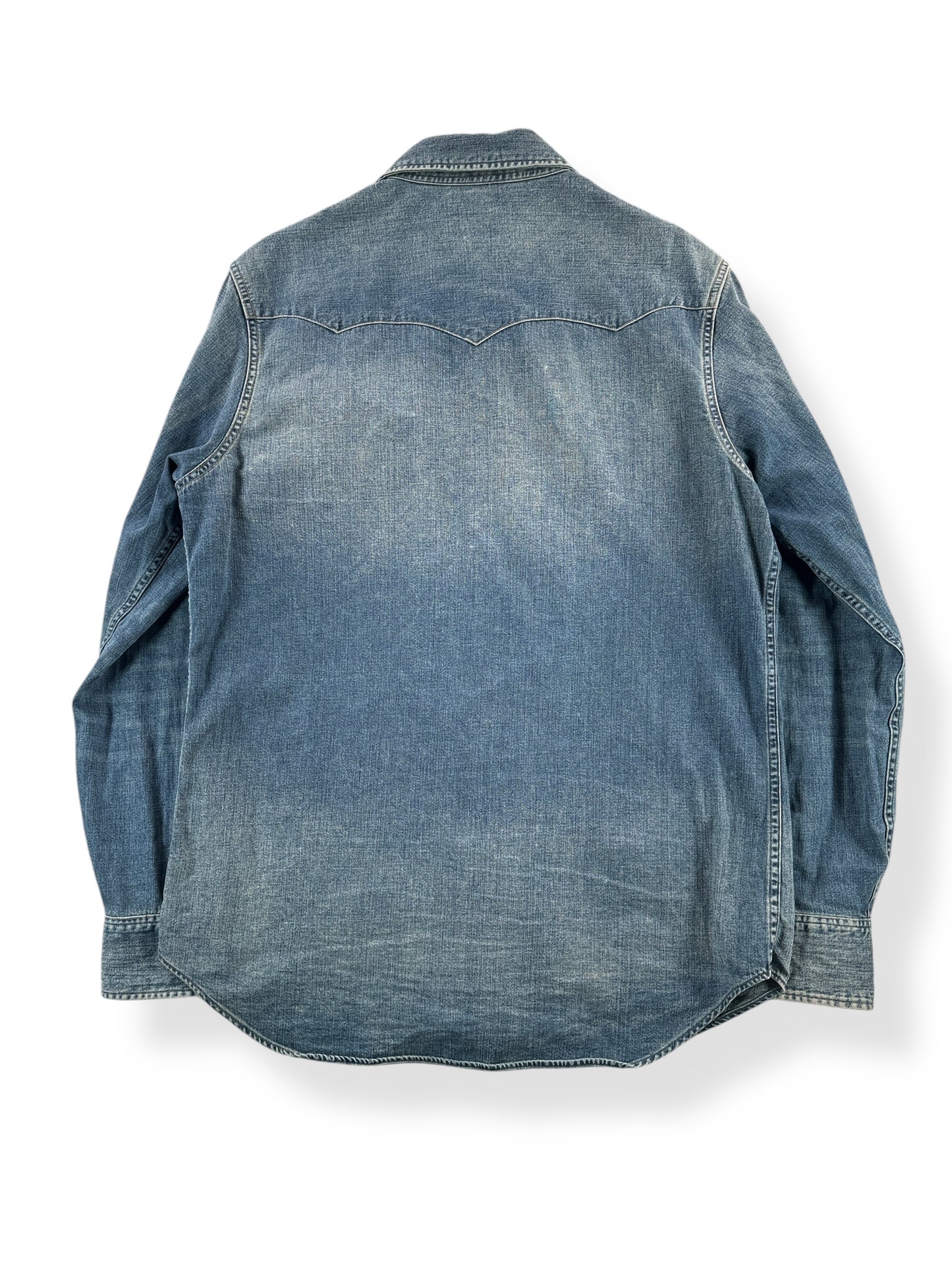 Back of Modern RRL Southwestern Style Denim Pearlsnap Shirt SZ L