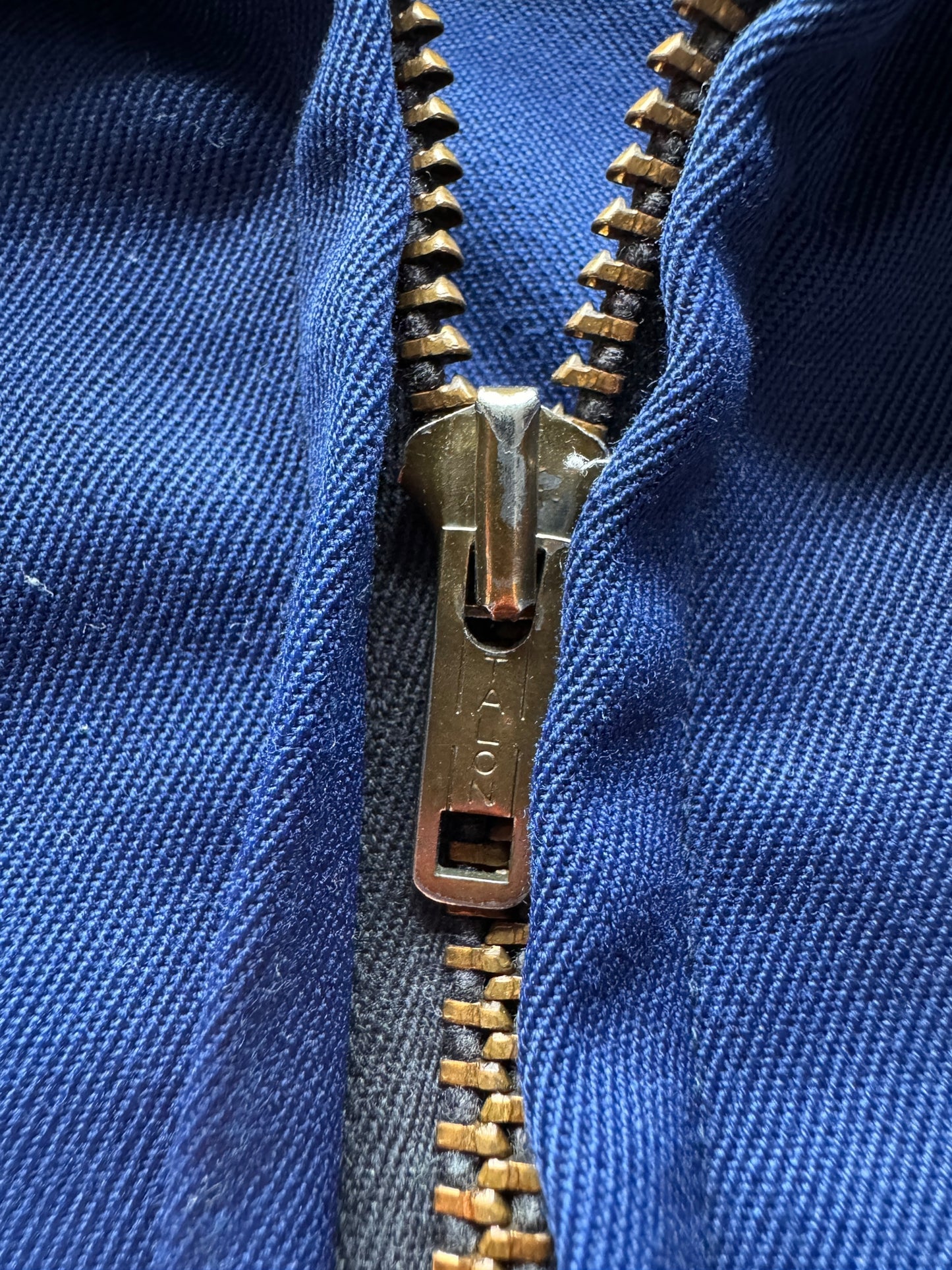 Talon Zip on Vintage Unitog Koratron Blue Shop Jacket SZ 48